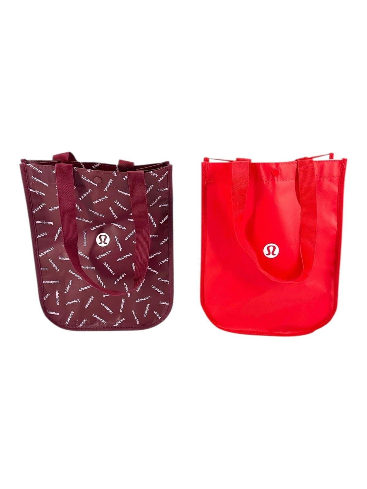 Lululemon Shopper Tote Bags Reusable Red Burgundy Logo Set Of 2