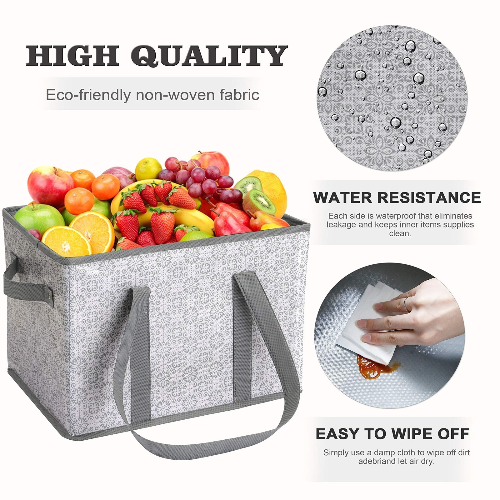 Reusable Grocery Bags [3 Pack],Large Grocery Tote Bag Water Resistant Shoppin…