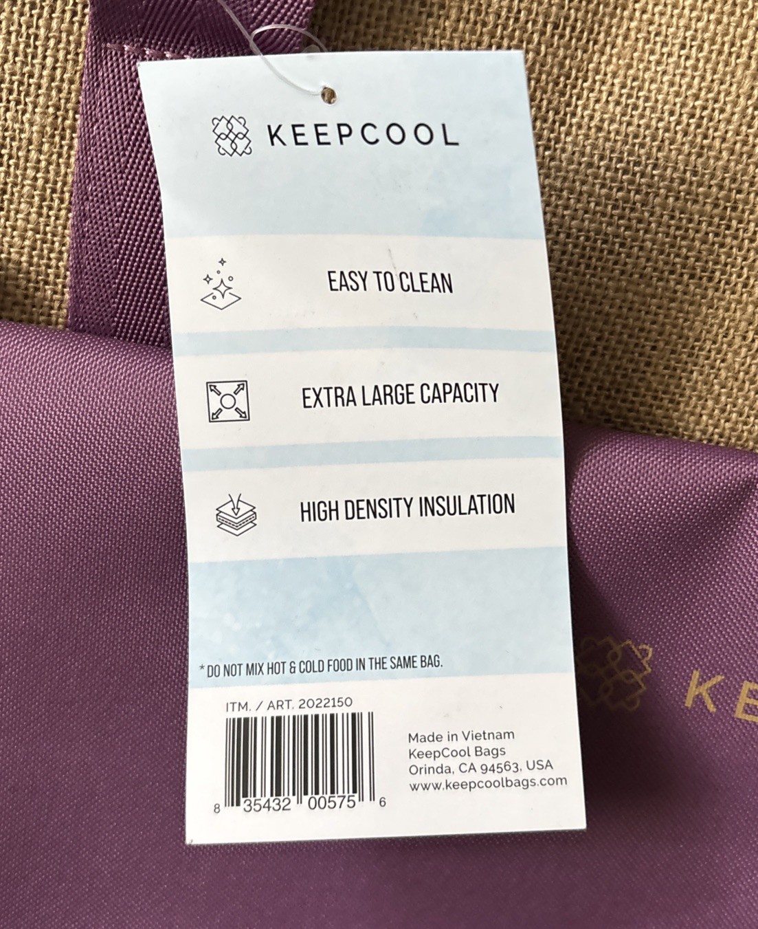 Large Keep Cool Insulated Reusable Shopping Bag/Purple/22x16x8/NEW