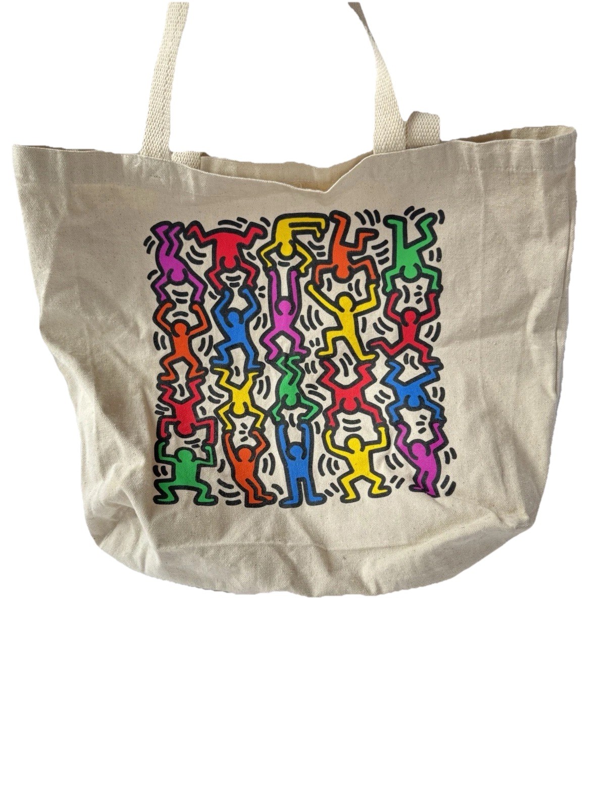 Keith Haring Figures RIPPLE Tote Bag – Foldable Cotton Multicolor Beige – New