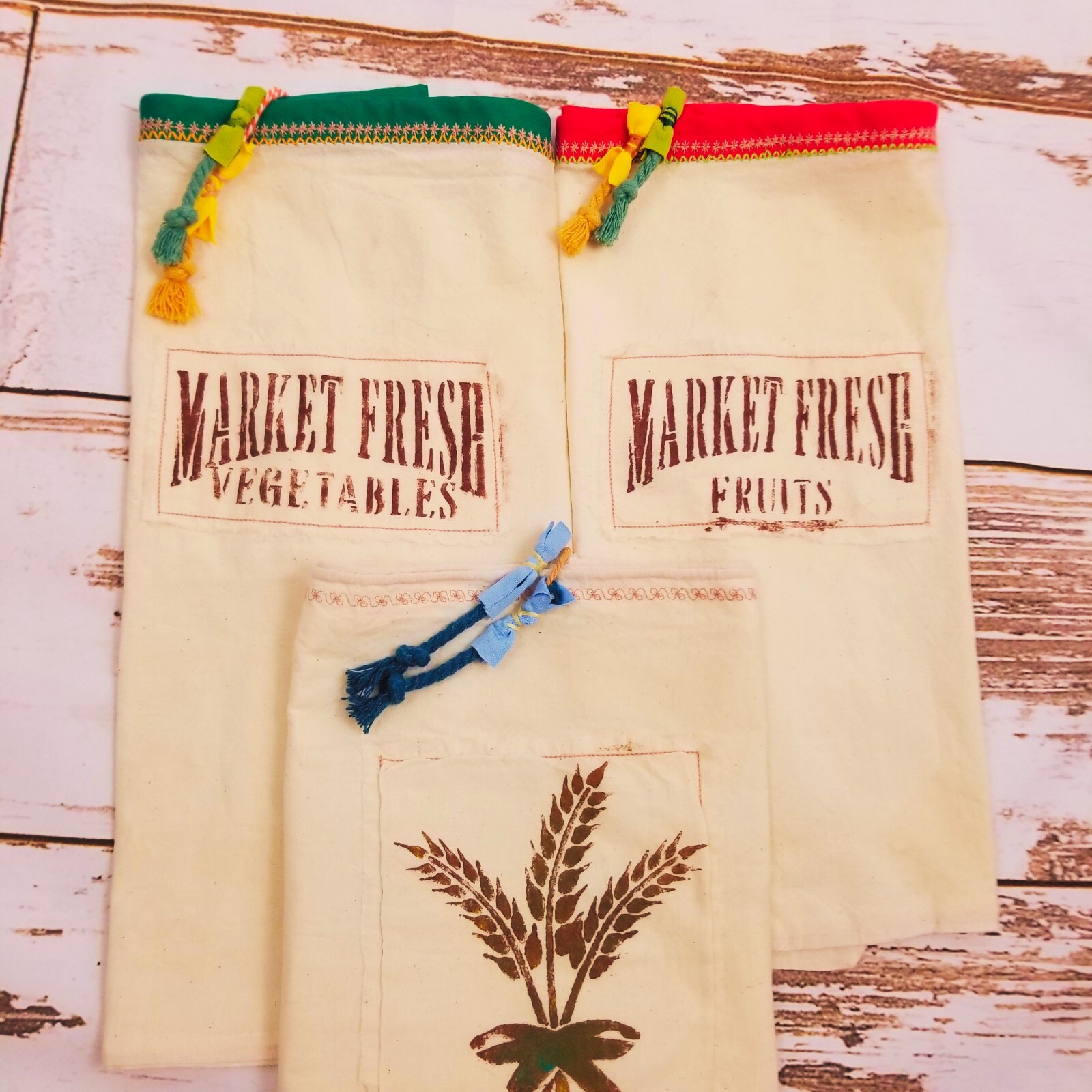 Reusable Vintage designed Rustic Farmhouse Produce/ Bread Bag Bundle 