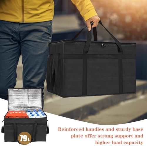 XXXL Insulated Bags for Food Delivery with Removable Hard Bottom,Pizza Black