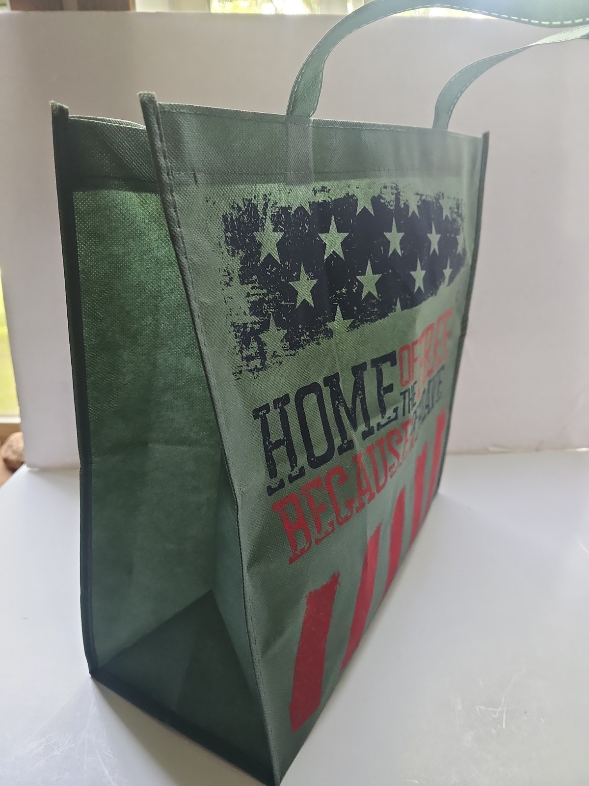Home Of The FREE Reusable Shopping Tote Bag Size 6×14.5×14.5″ Green Multicolor