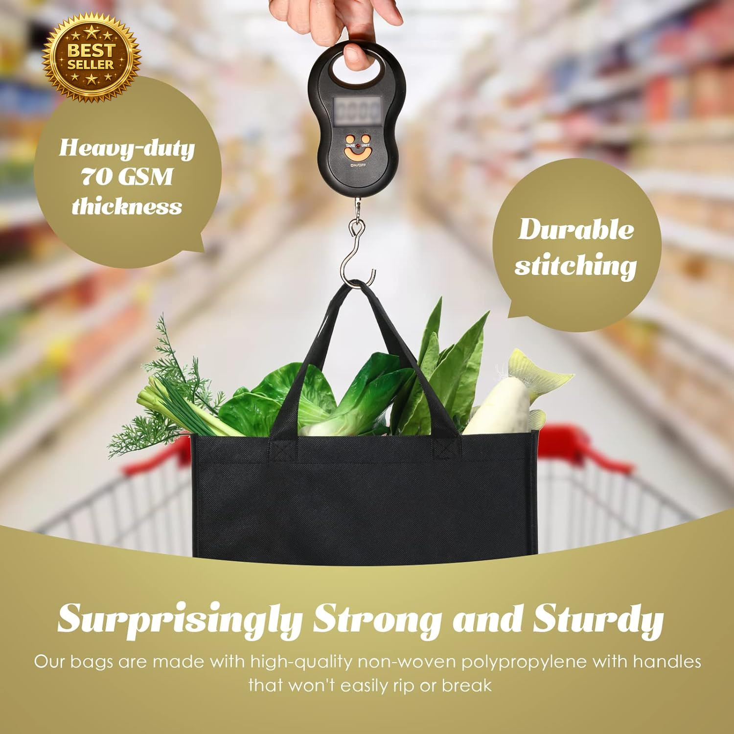 50 Pack Reusable Non Woven Tote Bags Bulk Grocery Shopping Bags Black