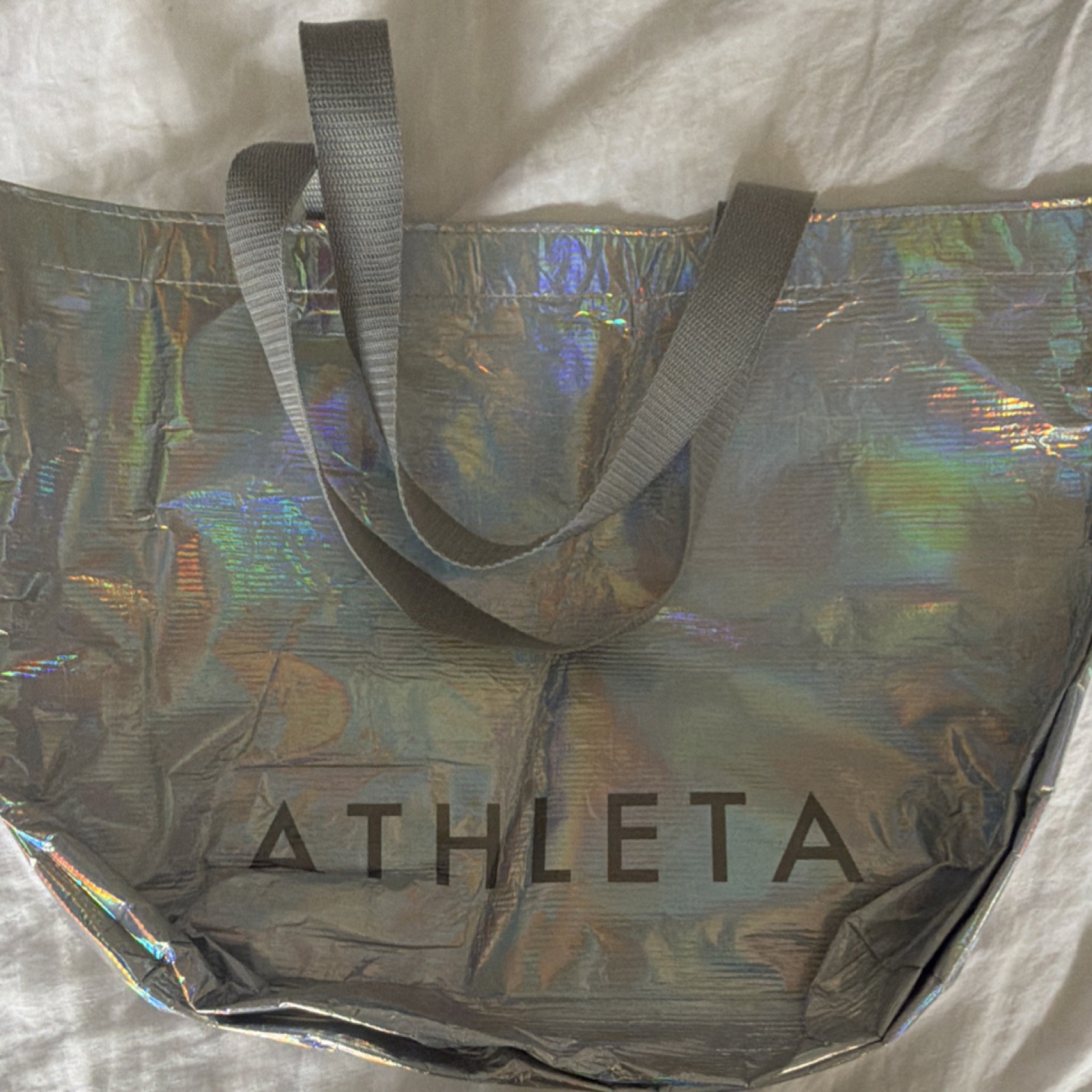 Athleta Silver Foldable Plastic Reusable Shopping Bag Contemporary Style