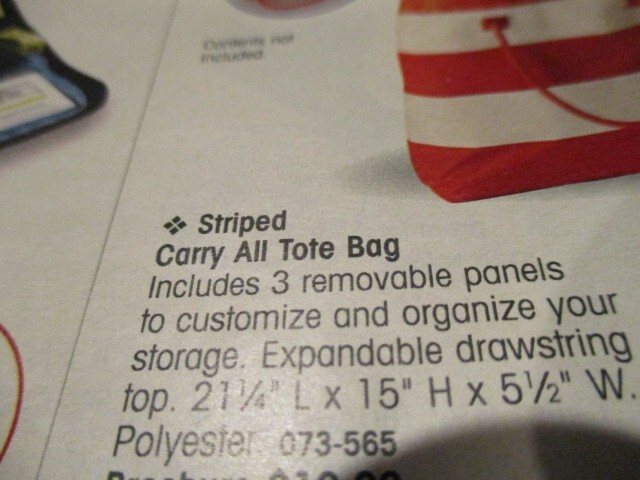AVON Striped Carry All Tote Bag Includes 3 Removable Panels Expandable Drawstrin