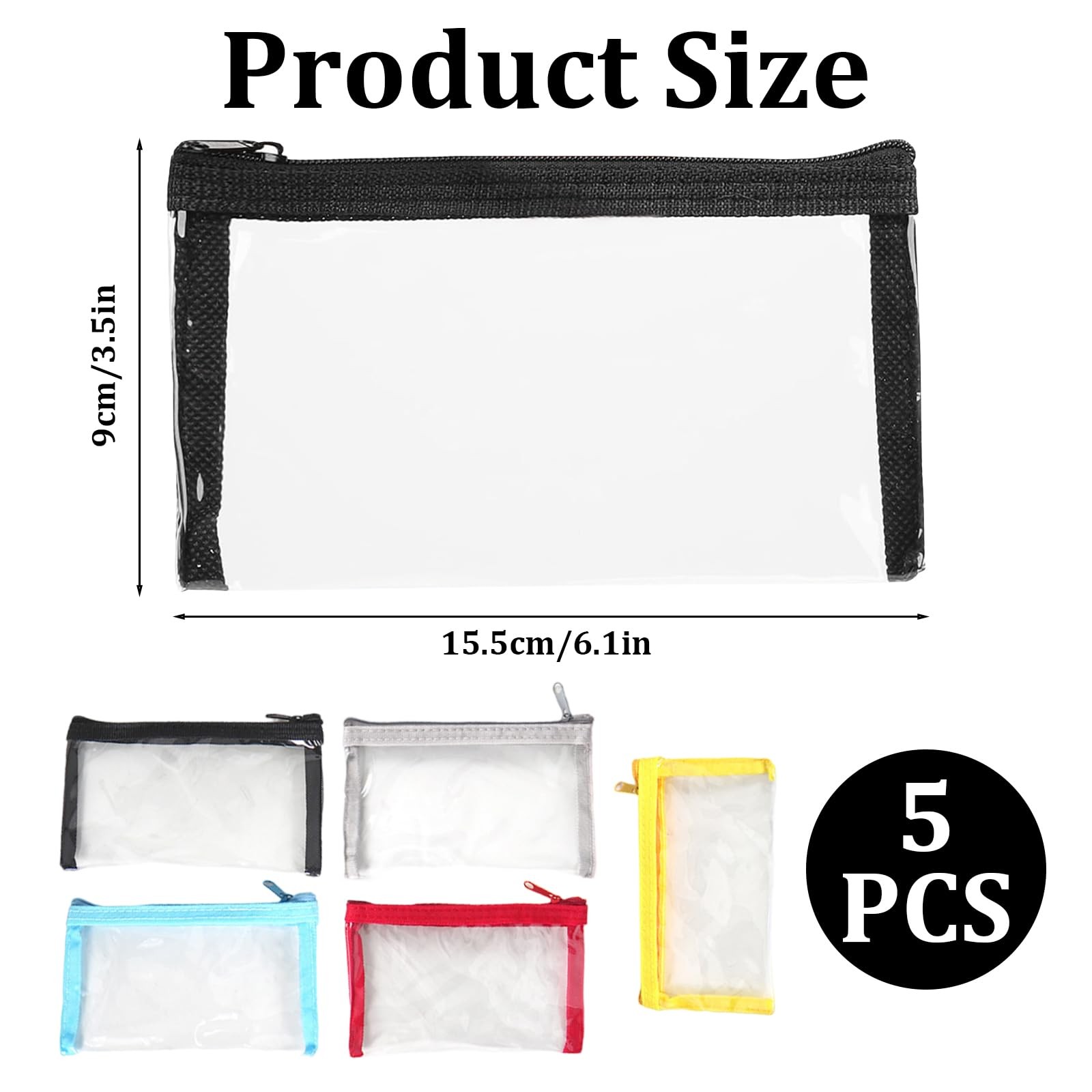 PKRFCJ 5 Pcs Small Clear Makeup 5PCS, Gray + red + yellow + black + blue