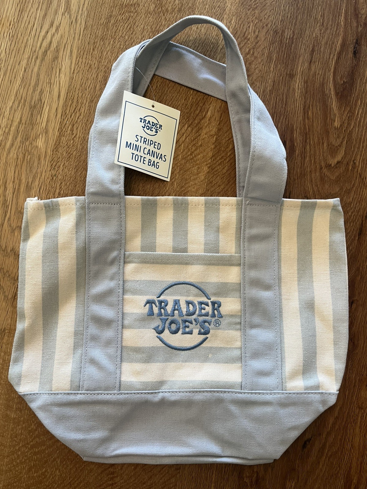Trader Joe’s Bag Heavy duty MINI canvas bag Light blue Striped