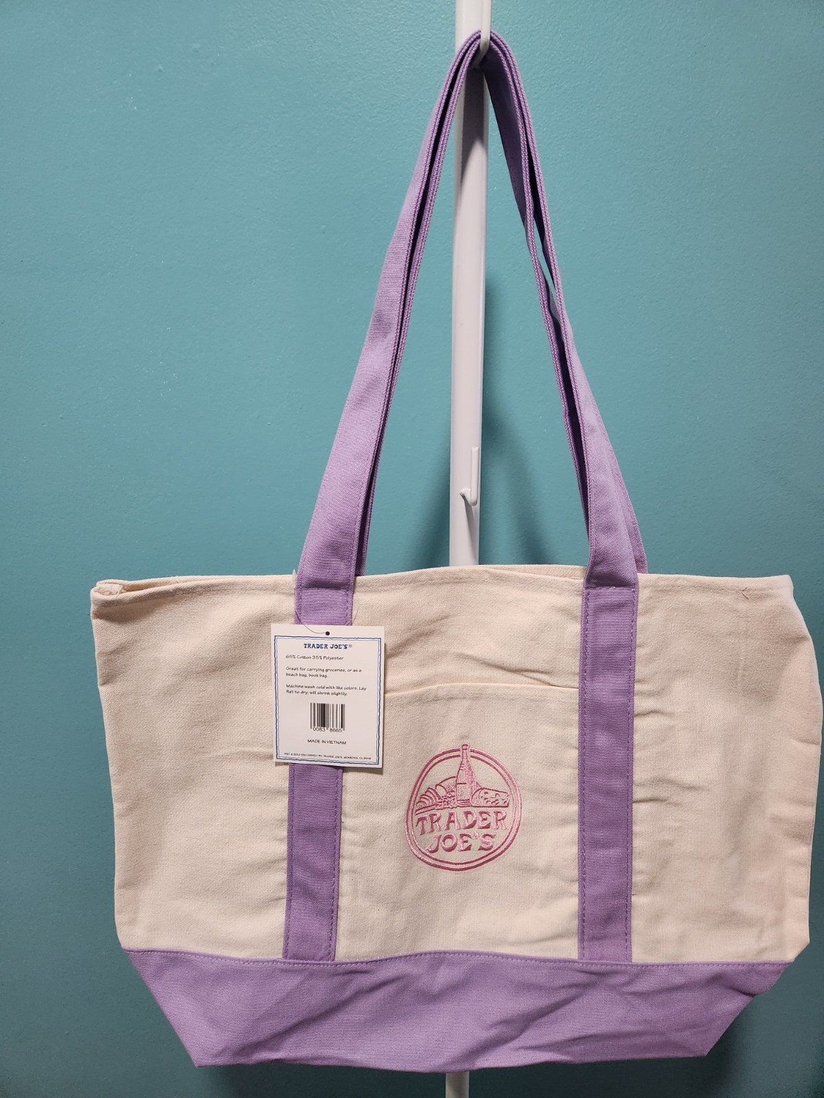 TRADER JOE’S LARGE CANVAS PURPLE NWT TOTE LAVENDER 2026 VIRAL SHOPPING BAG NEW