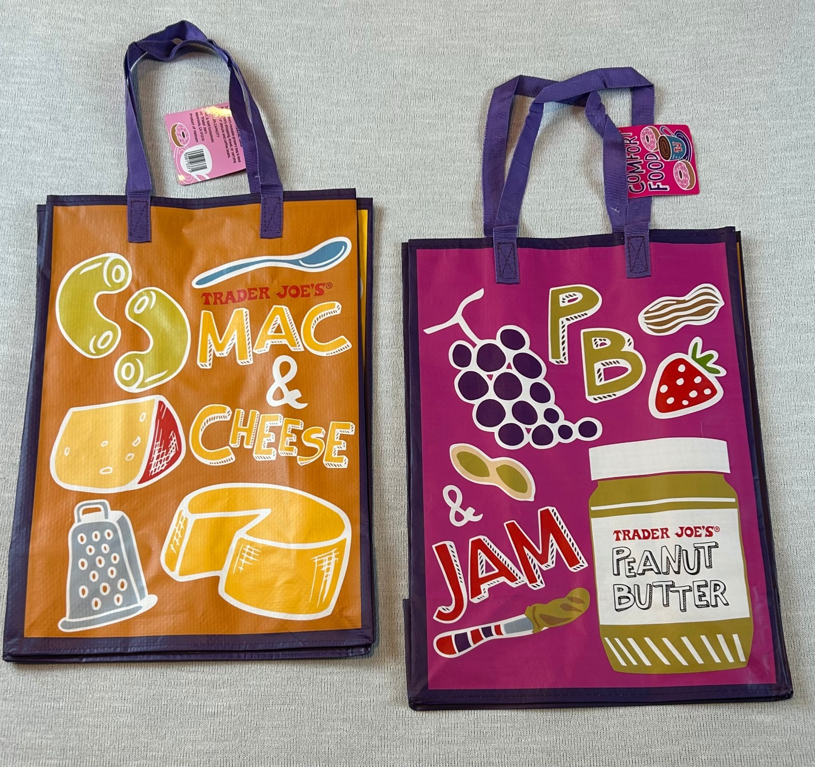 NWT Trader Joe’s REUSABLE GROCERY MAC & CHEESE PB&J Shopping Tote/Gift Bag