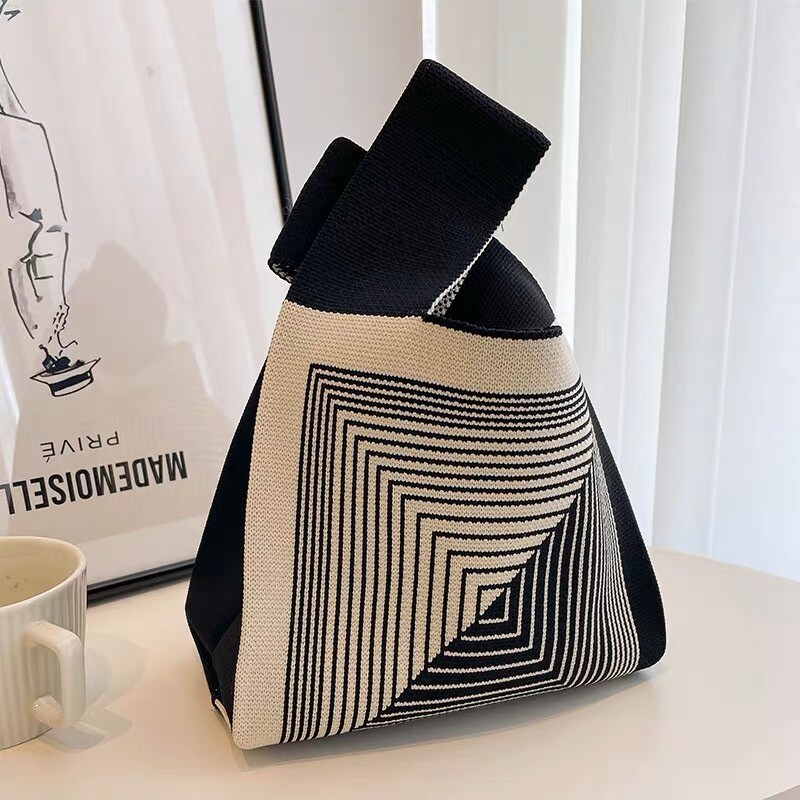 Square Patten▪️◼️⬛️shopping bags – Elastic – Environmental – Black&White