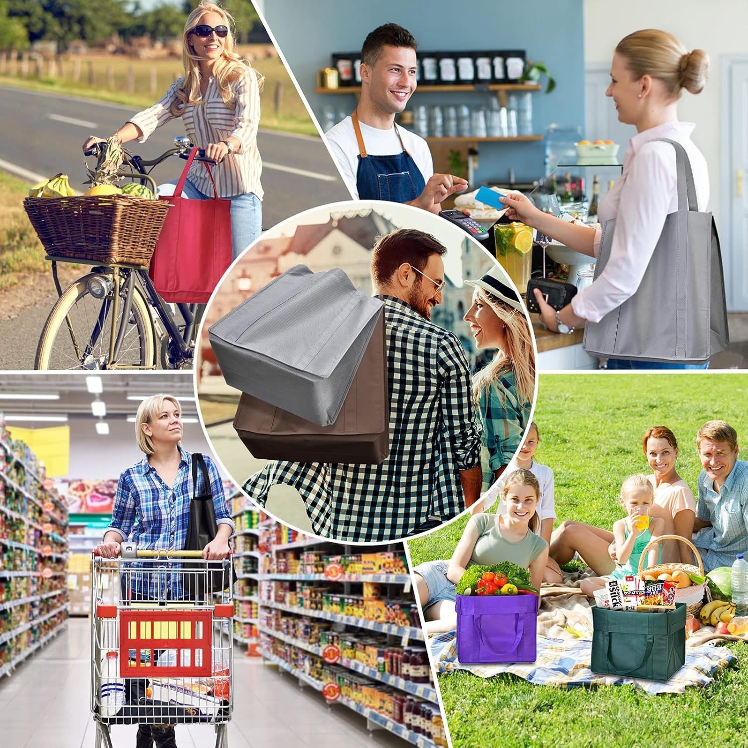 Stylish Multicolor Reusable Tote Bags – 24-Pack, Perfect for Shopping & Gifts