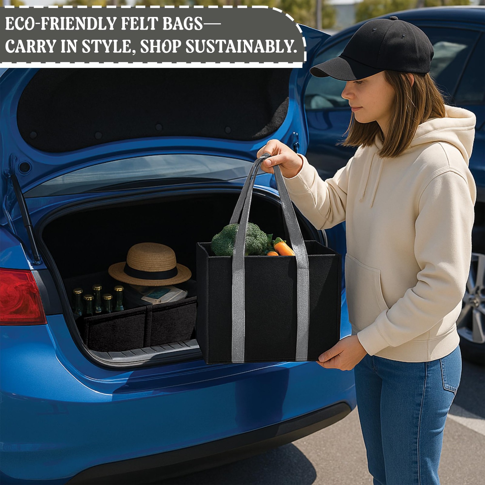 3 PCS EcoFriendly Reusable Grocery Bags HeavyDuty Long Handles Tote Kitchen