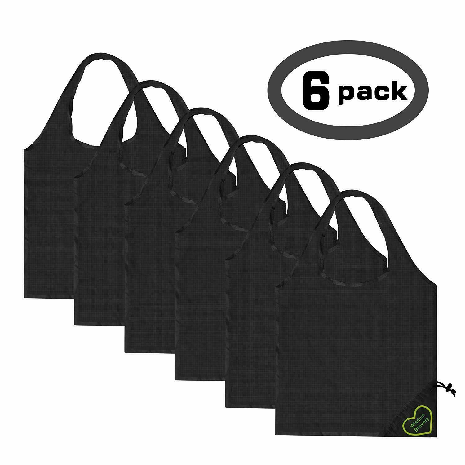 Reusable Grocery Bag 6 Pack Heavy Duty Shopping Tote Design Washable Polyester