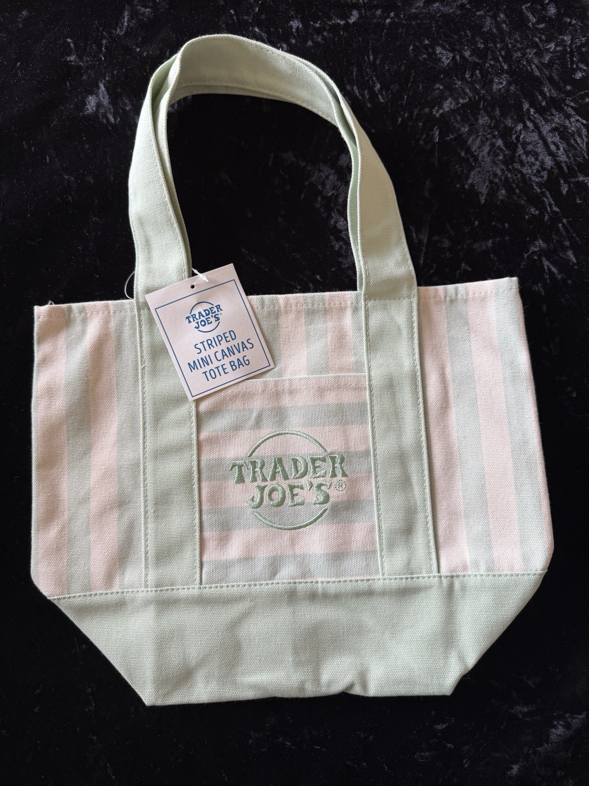 Set of 4! Trader Joe’s Canvas MINI Tote Bags PASTEL STRIPE Blue Green Pink Beige