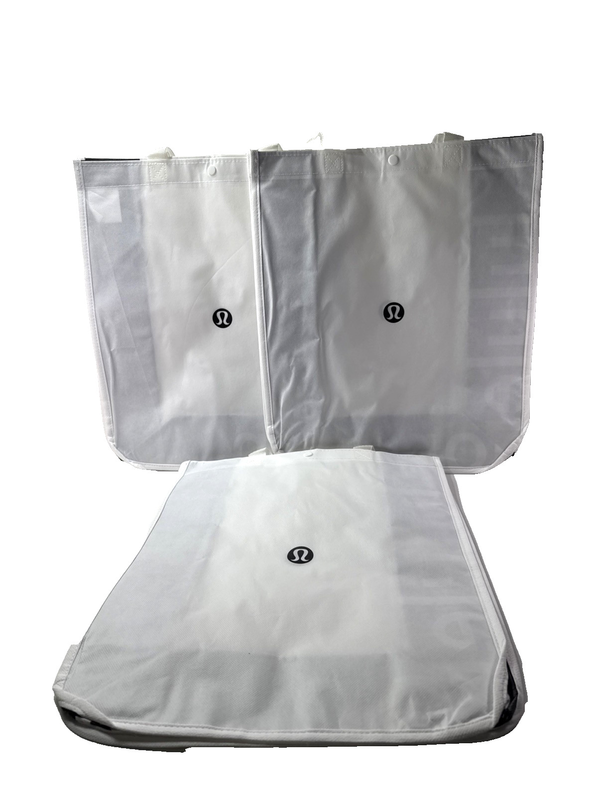 3x lululemon Reusable Large White Tote Shopping Bag Snap Close 16x14x6