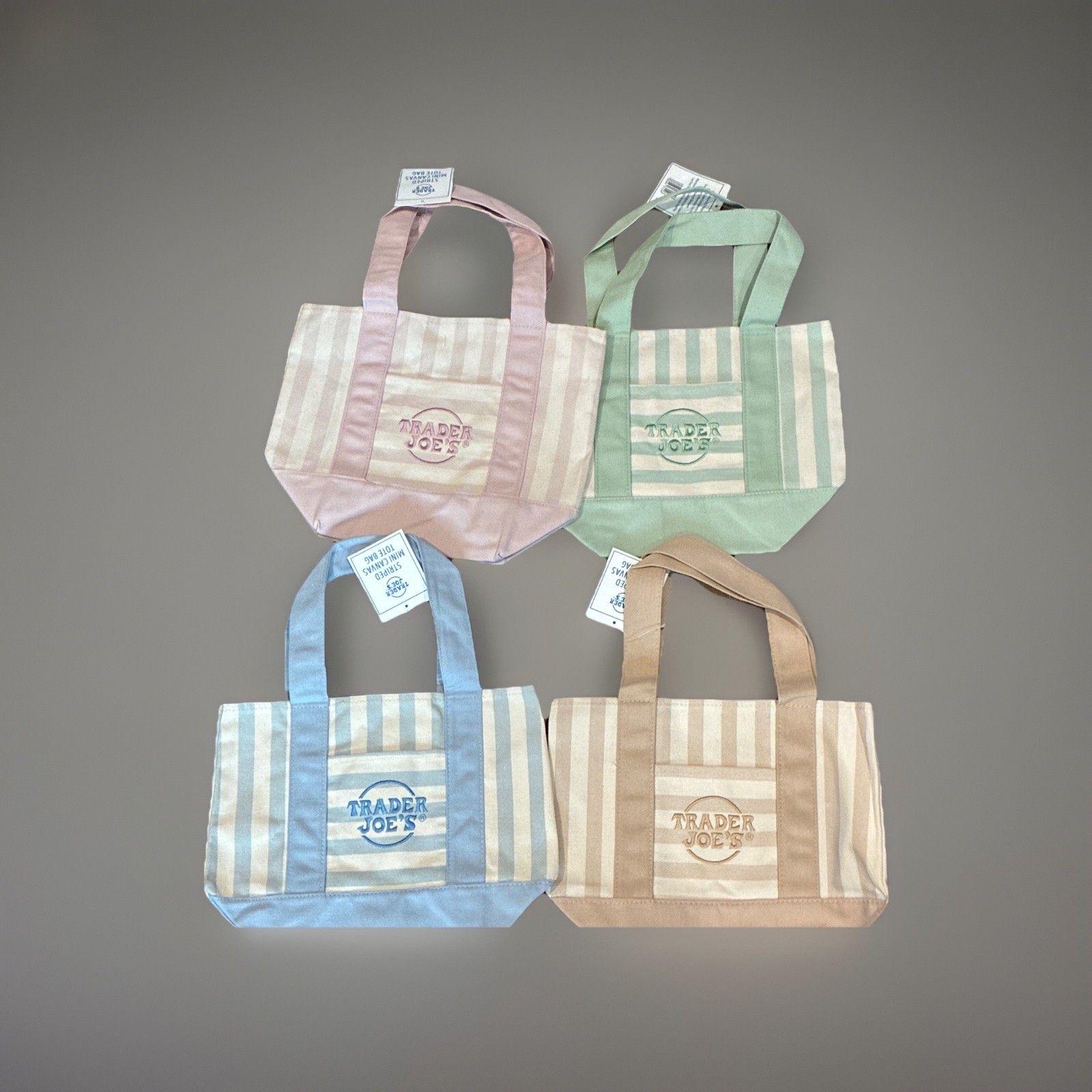 Trader Joe’s Reusable Tote Bags 4-Pack Multicolor Stripe 13x10x10 in