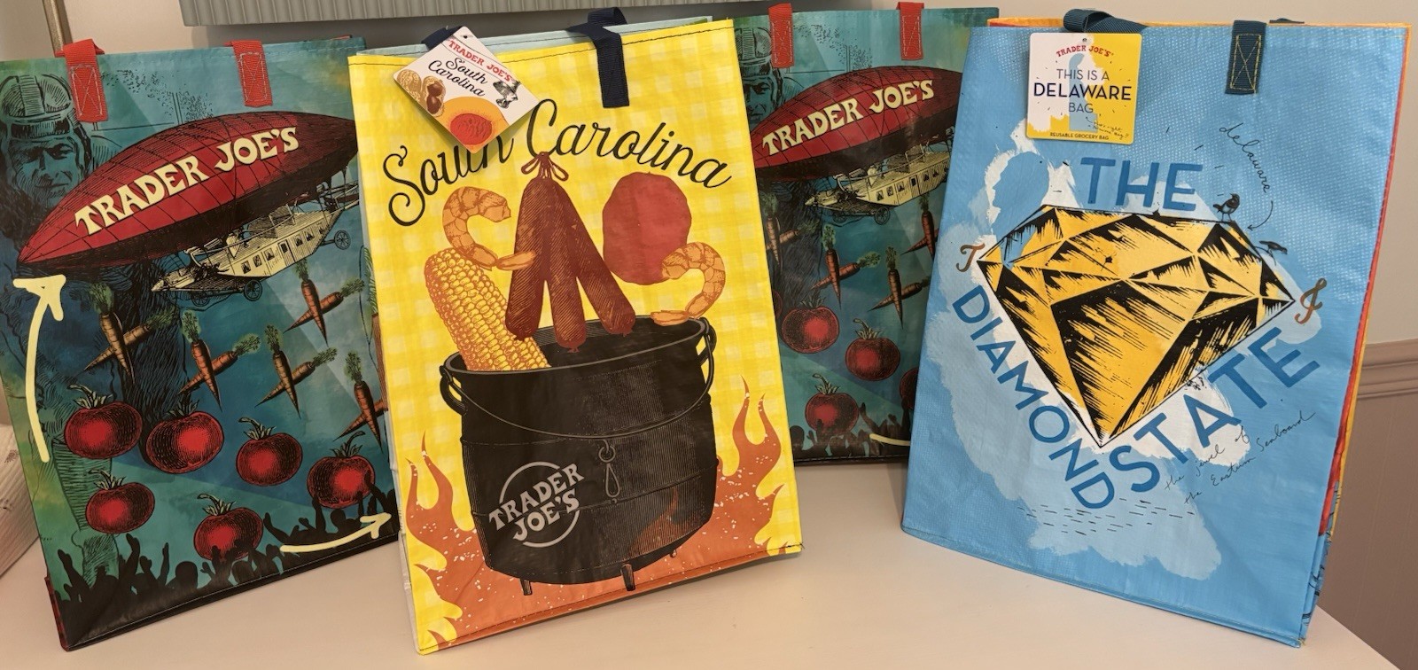 Trader Joe’s Reusable State Shopping Bag Lot Of 4 South Carolina Delaware 2 Ohio