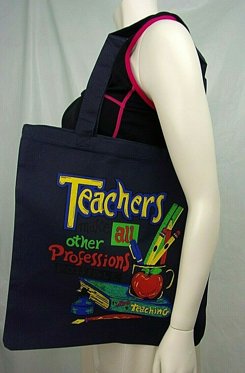 Teachers Tote Bag Size L Reusable Cloth Shopping Beach Grocery 15.5″X15″ Blue