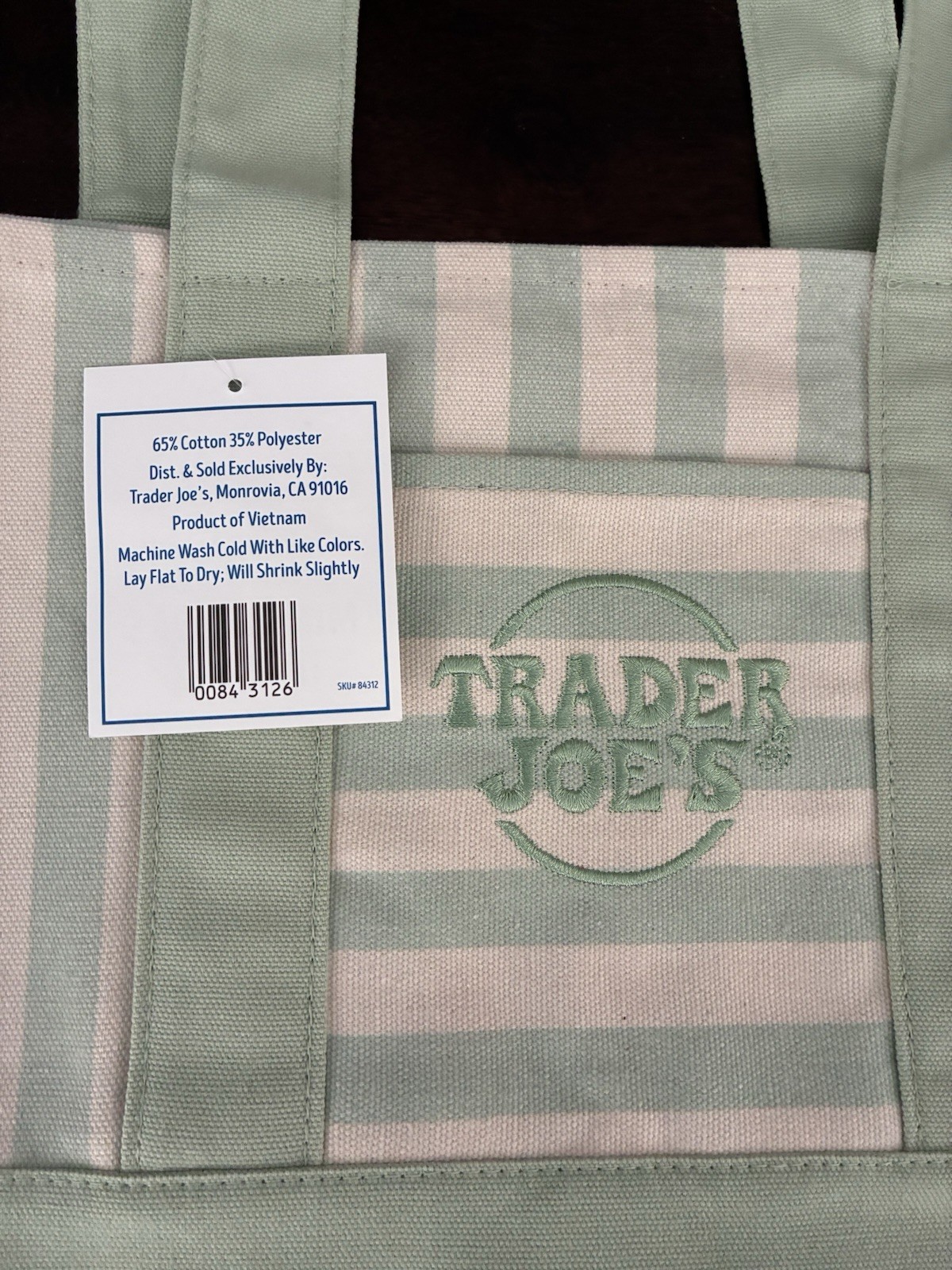 TRADER JOES ~ 4 MINI CANVAS STRIPED LIGHT GREEN, PINK, BLUE & TAN TOTE BAGS ~NEW