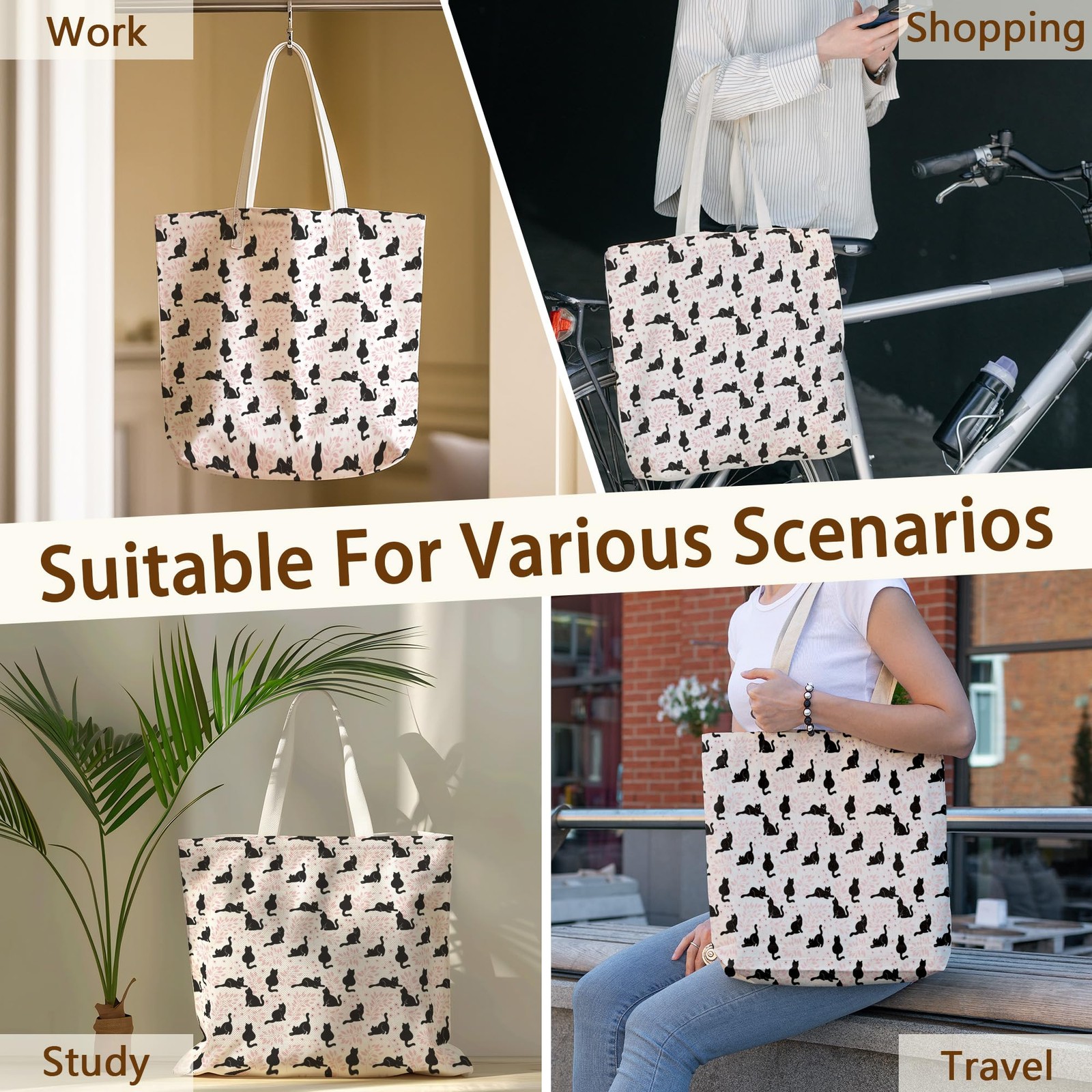Cat Tote Bag For Women Man, Cute Cats Tote Bag, Reusable Work Shopping Grocer…