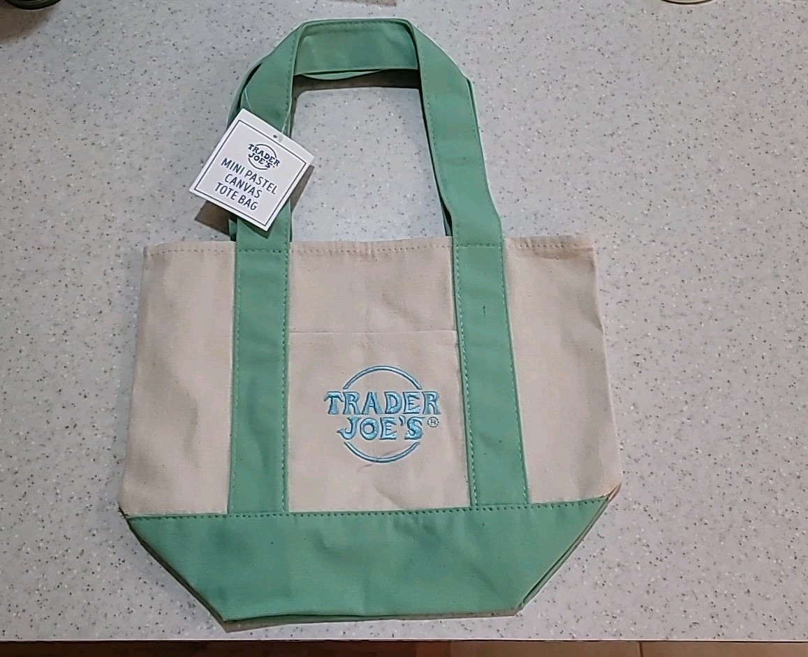 Trader Joe’s Mini Pastel Canvas Tote Bag (Green) New With Tags