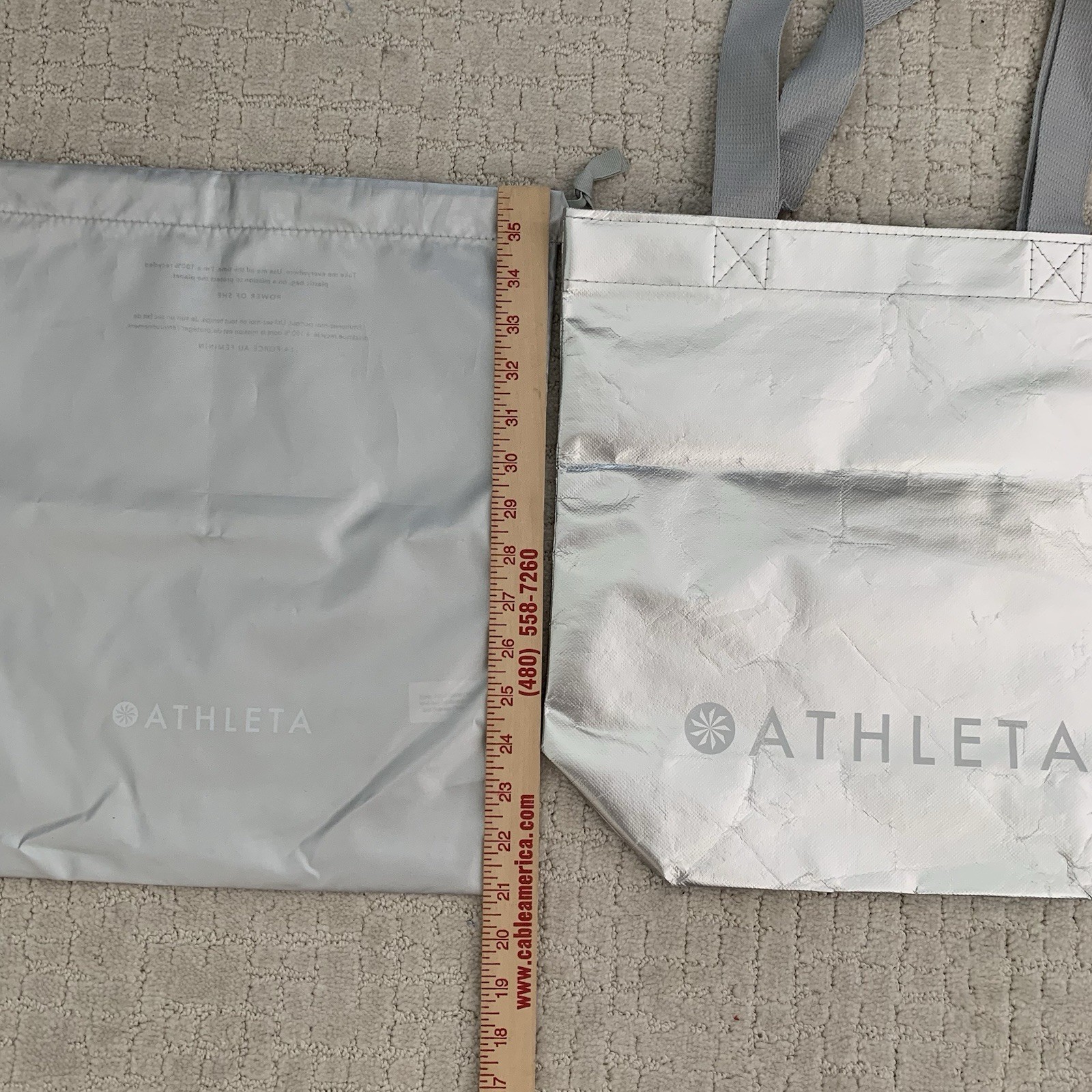 Athleta Silver Polyester Reusable Shopping Tote & Drawstring Bag Two-Piece Set