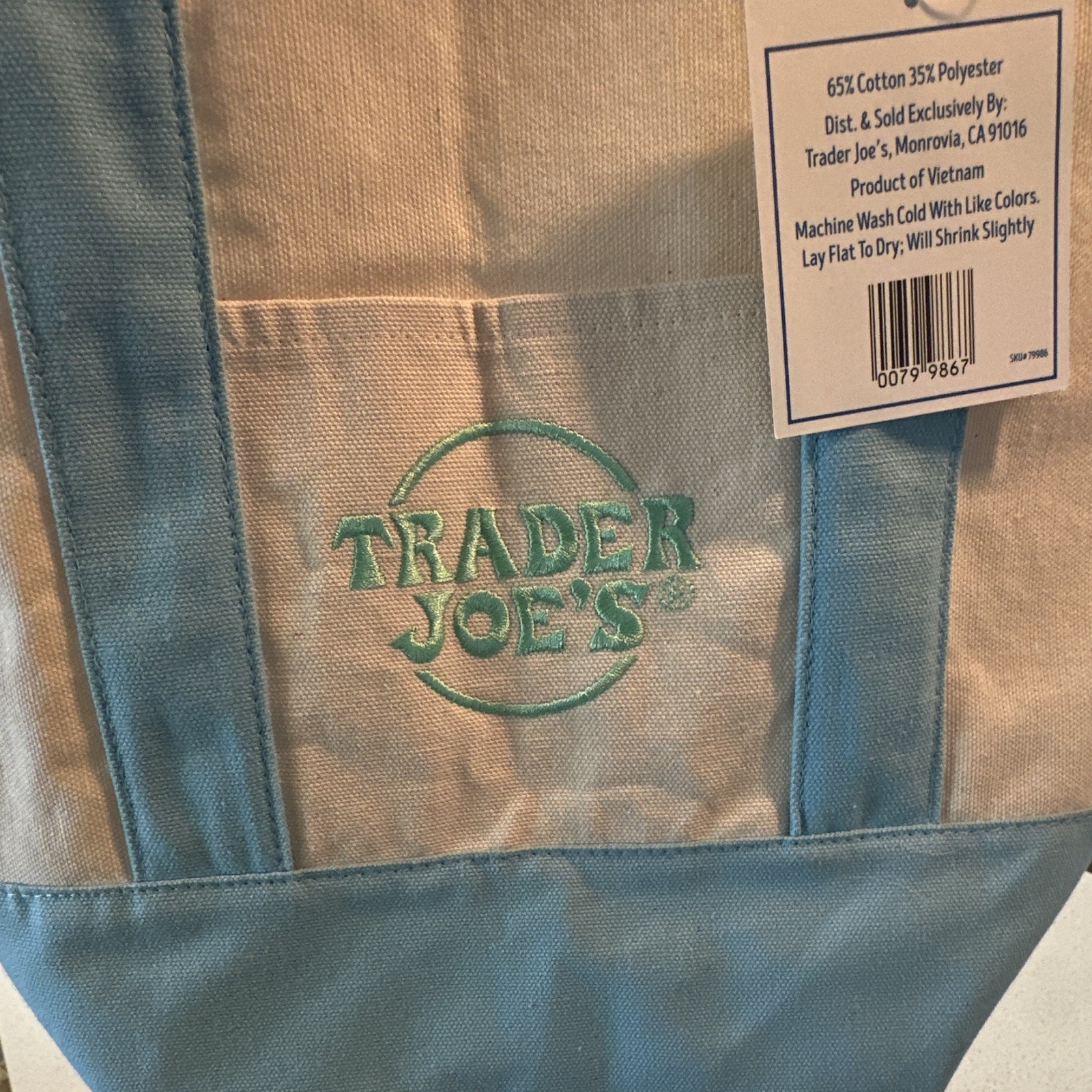 Trader Joe’s Mini Pastel Canvas Tote Bag Blue/Beige 11x6x13 in Cotton/Poly