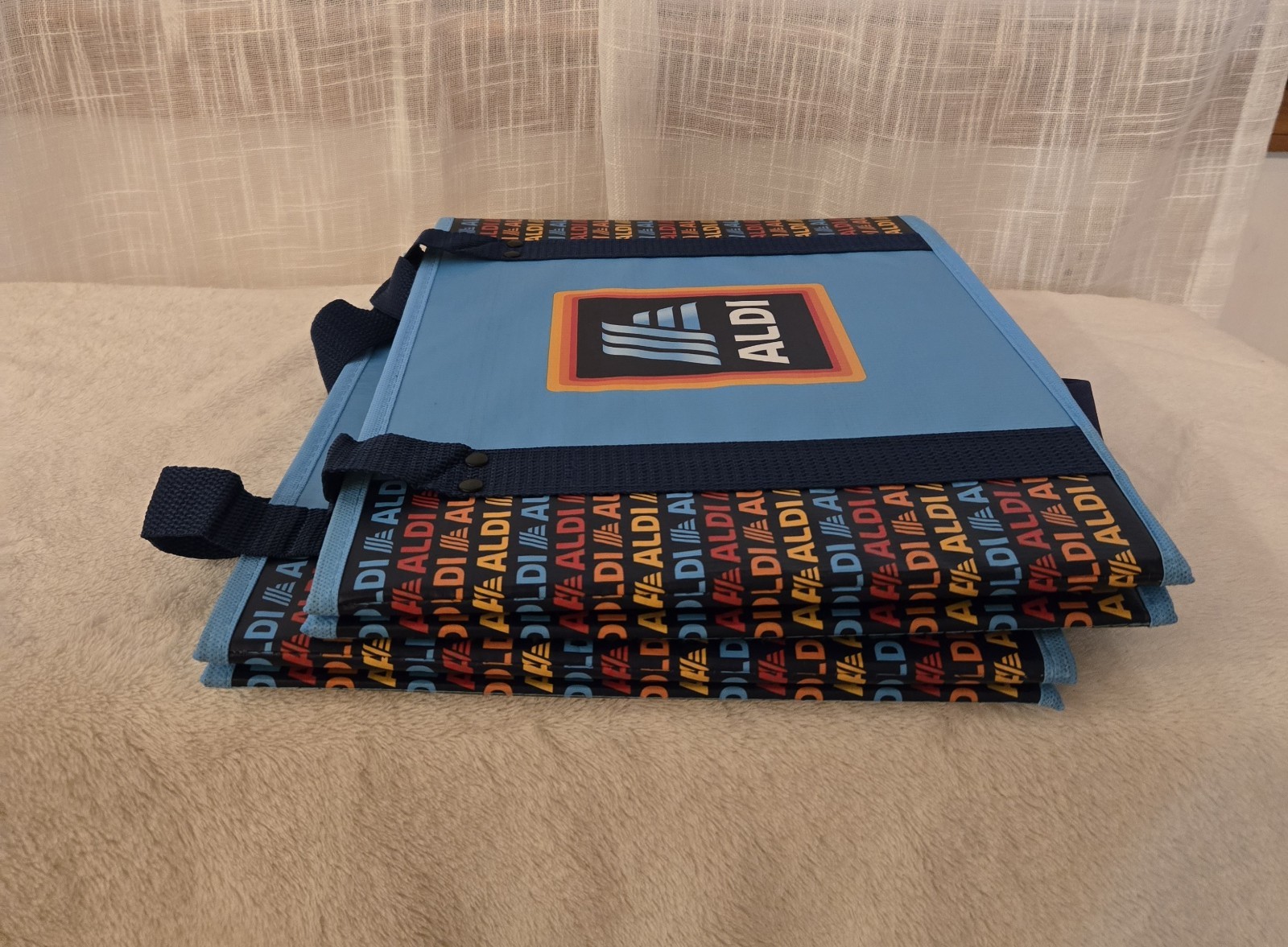 ALDI 2 Collapsible Box Bags 14x10x11 Blue Navy Rainbow