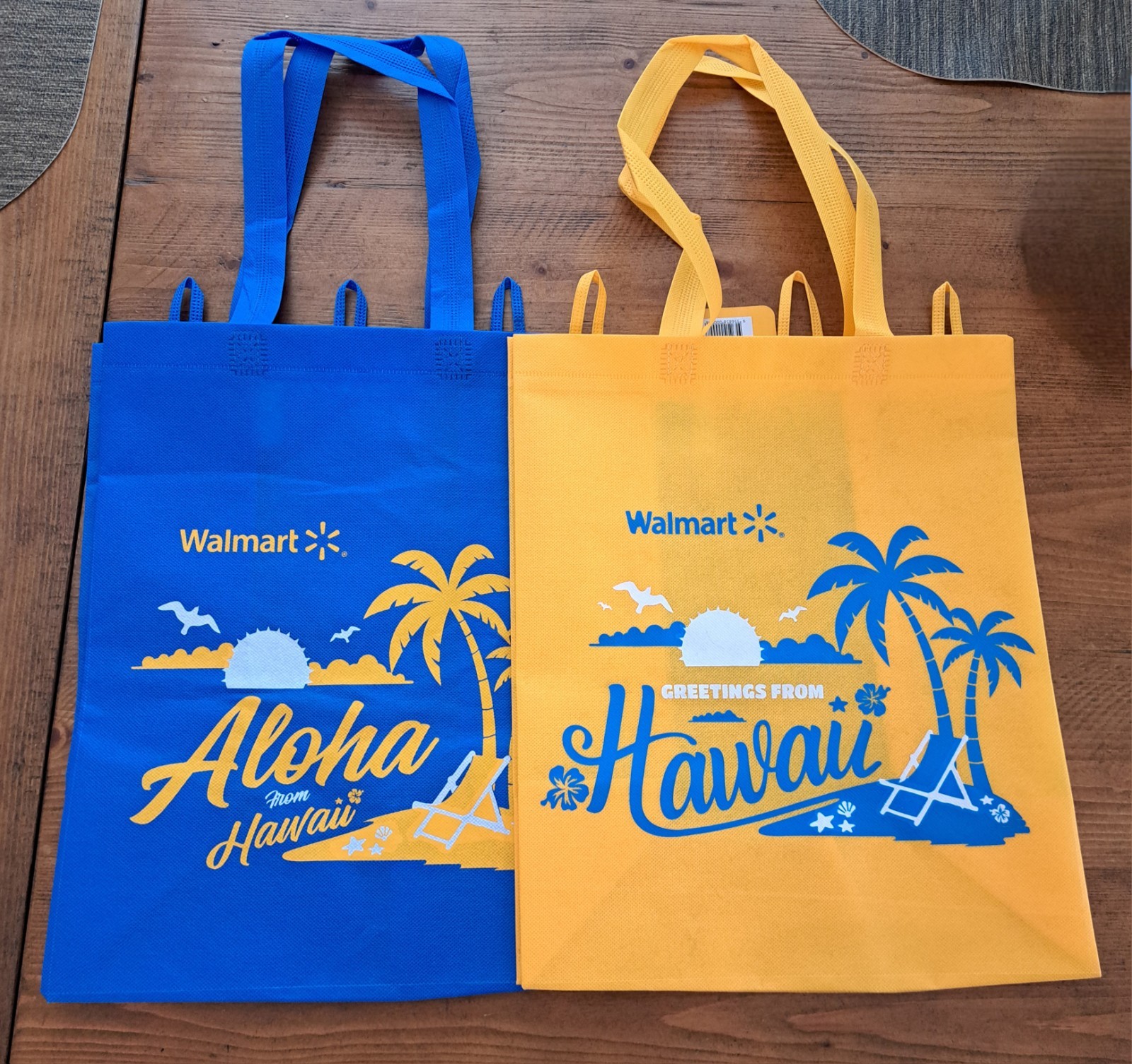 New Walmart Aloha From Hawaii Shopping Reusable Tote 2 Bag Set Blue Yellow w/Tag