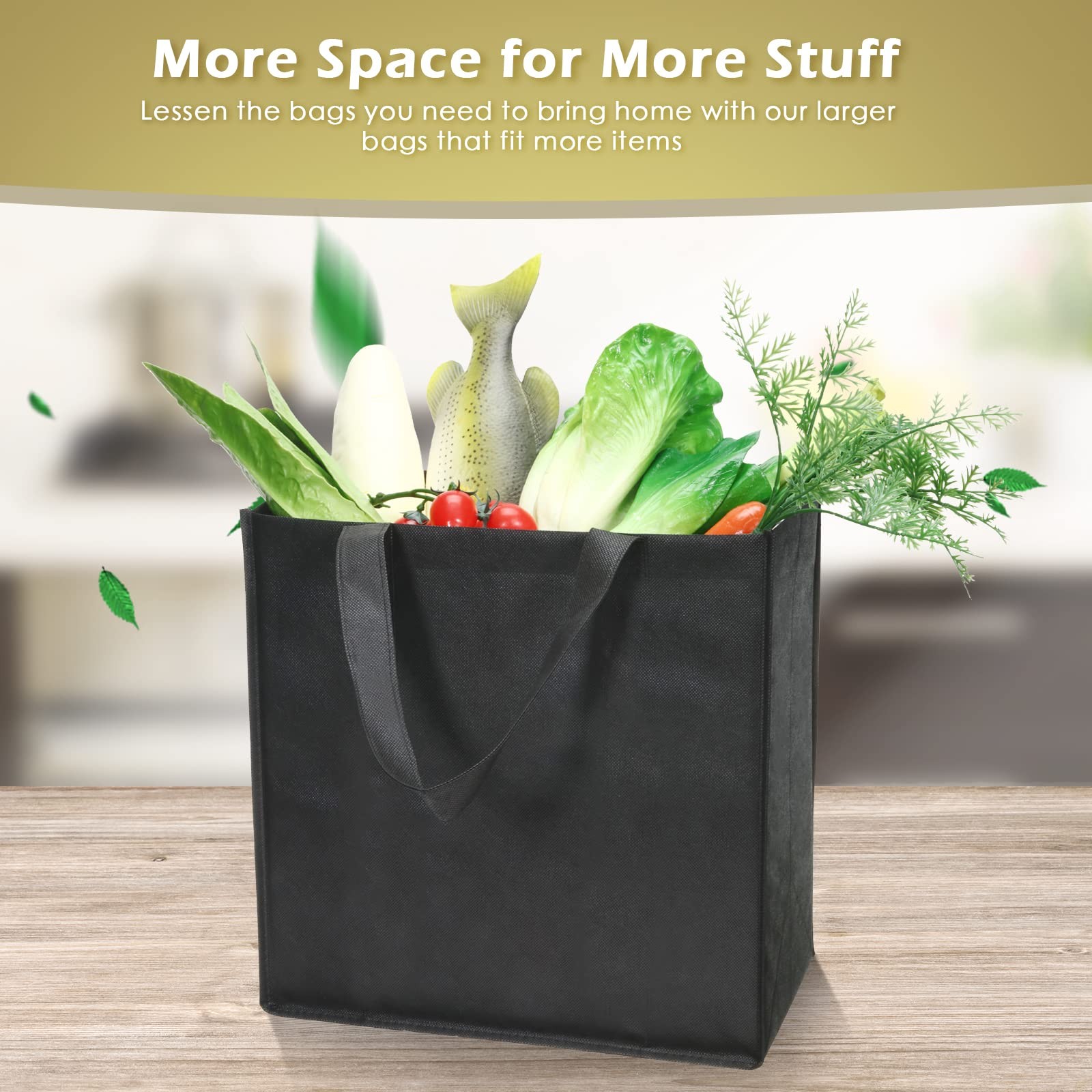 Reginary 100 PCS Reusable Totes Bags – Non Woven Grocery Handle Bags for Shop…