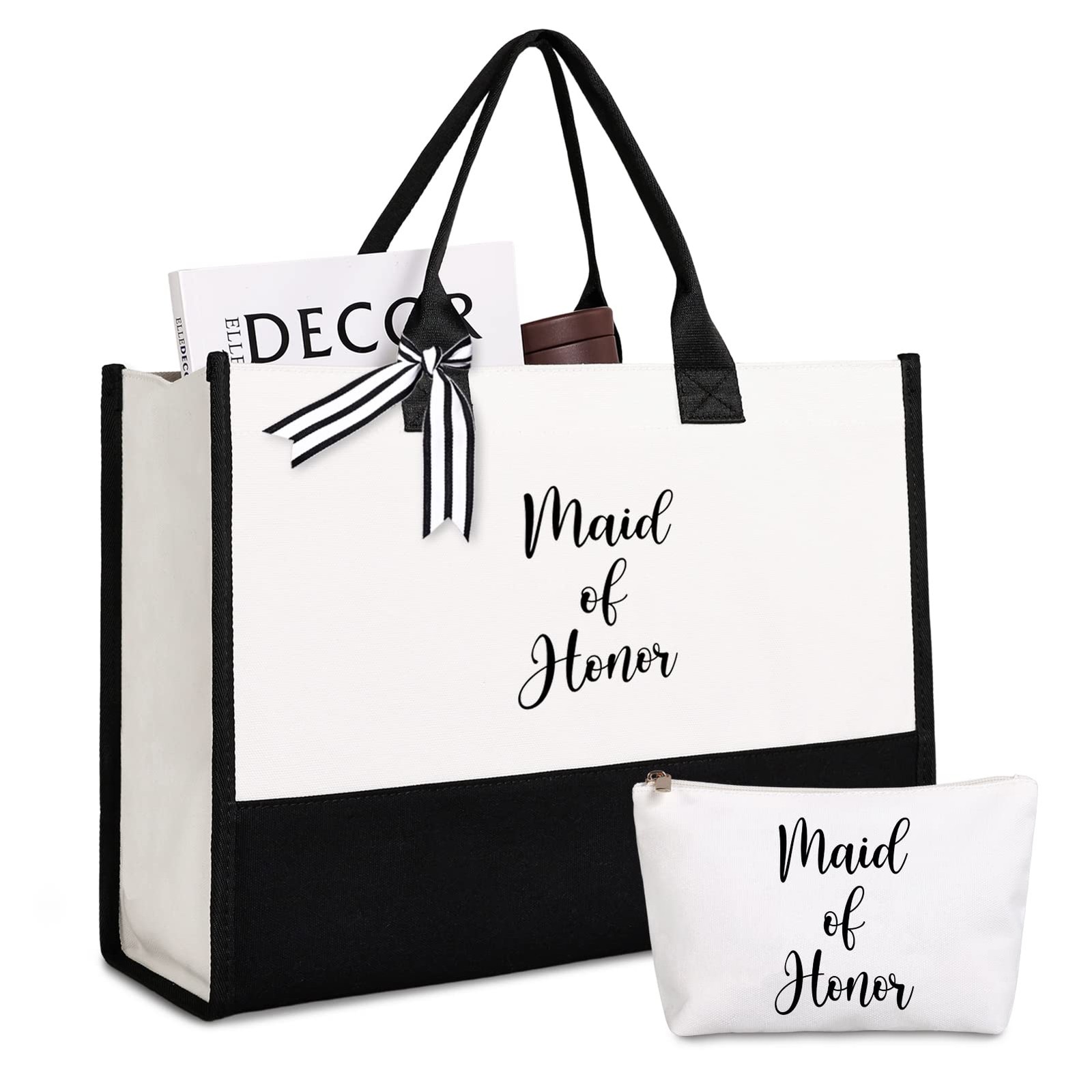 Maid of Honor Tote Bag Bridal Shower Gifts from the Bride Black and White