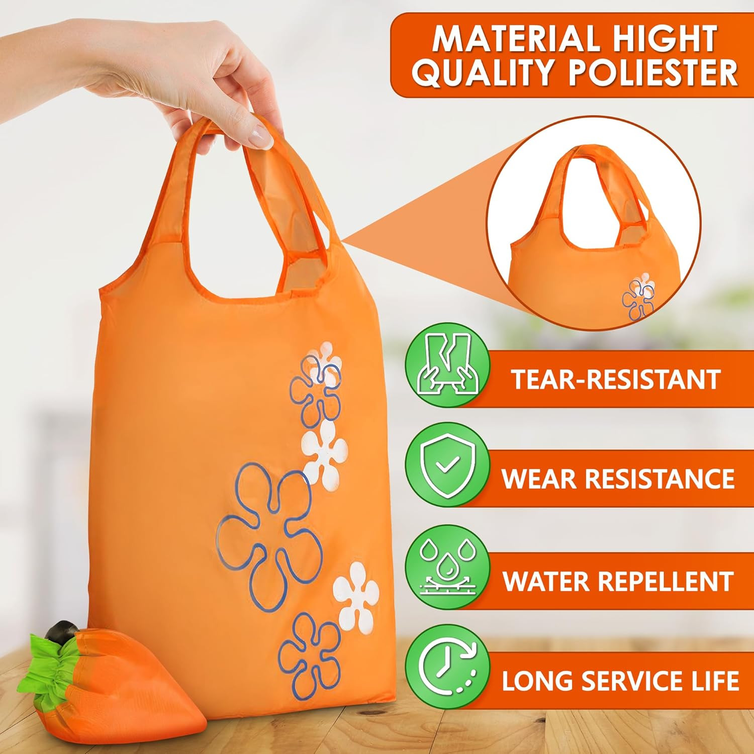 5 Pcs Fruit Micro Tote Bag – Reusable Grocery Bags Foldable with 15″X15″ Capacit