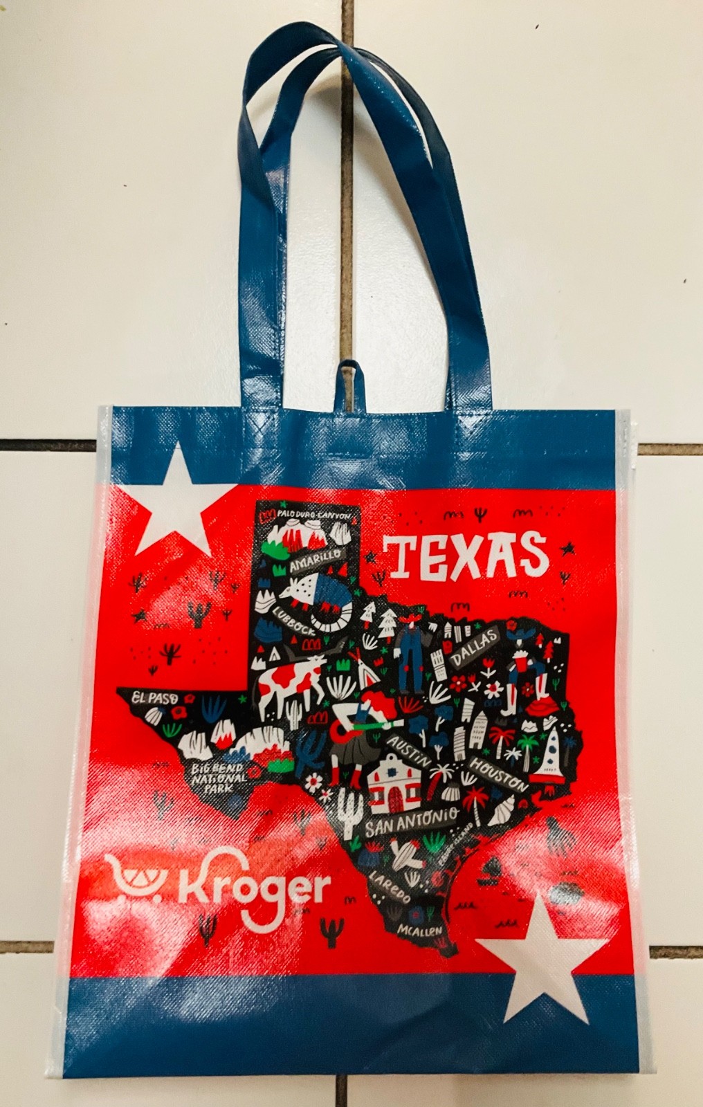 NWOT Kroger Texas Map & Flag Reusable Red Shopping Travel Tote Bag 15 x 13 x 7”