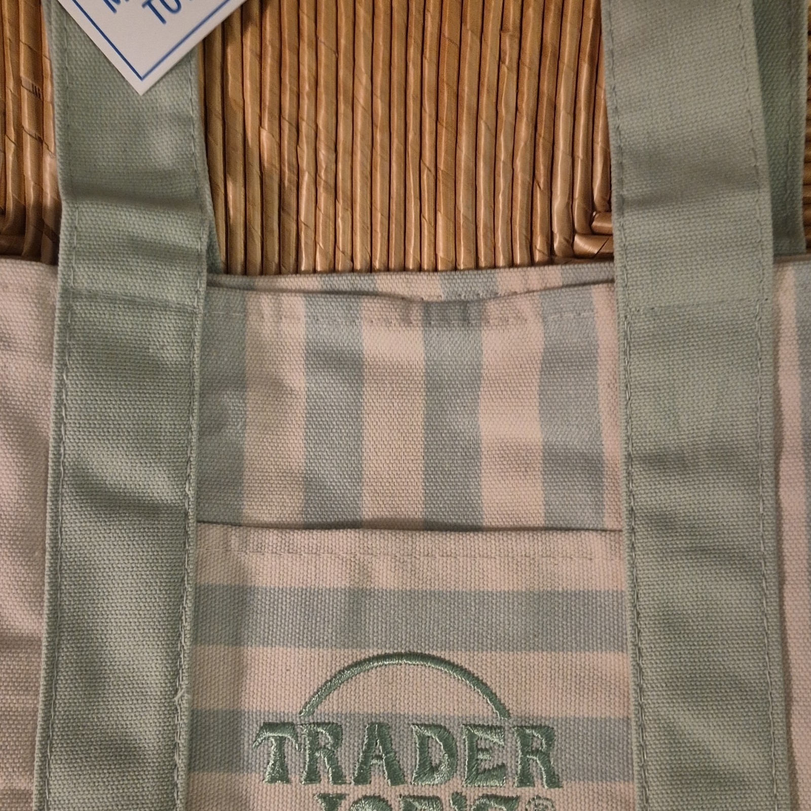Trader Joe’s Striped Mini Canvas Tote Bag, Reusable Green & White Stripe