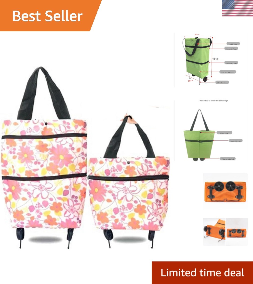 Eco-Friendly Multi-Purpose Tote with Folding Wheels – Stylish Pink Floral Design