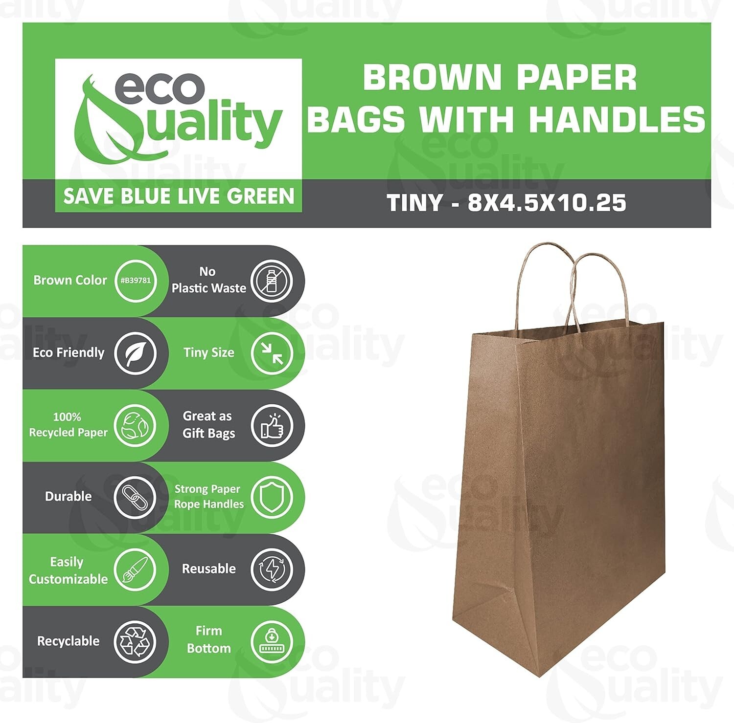 10 x 5 x 13 in. Small Brown Kraft Paper Shopping Bags with Handles 250pcs