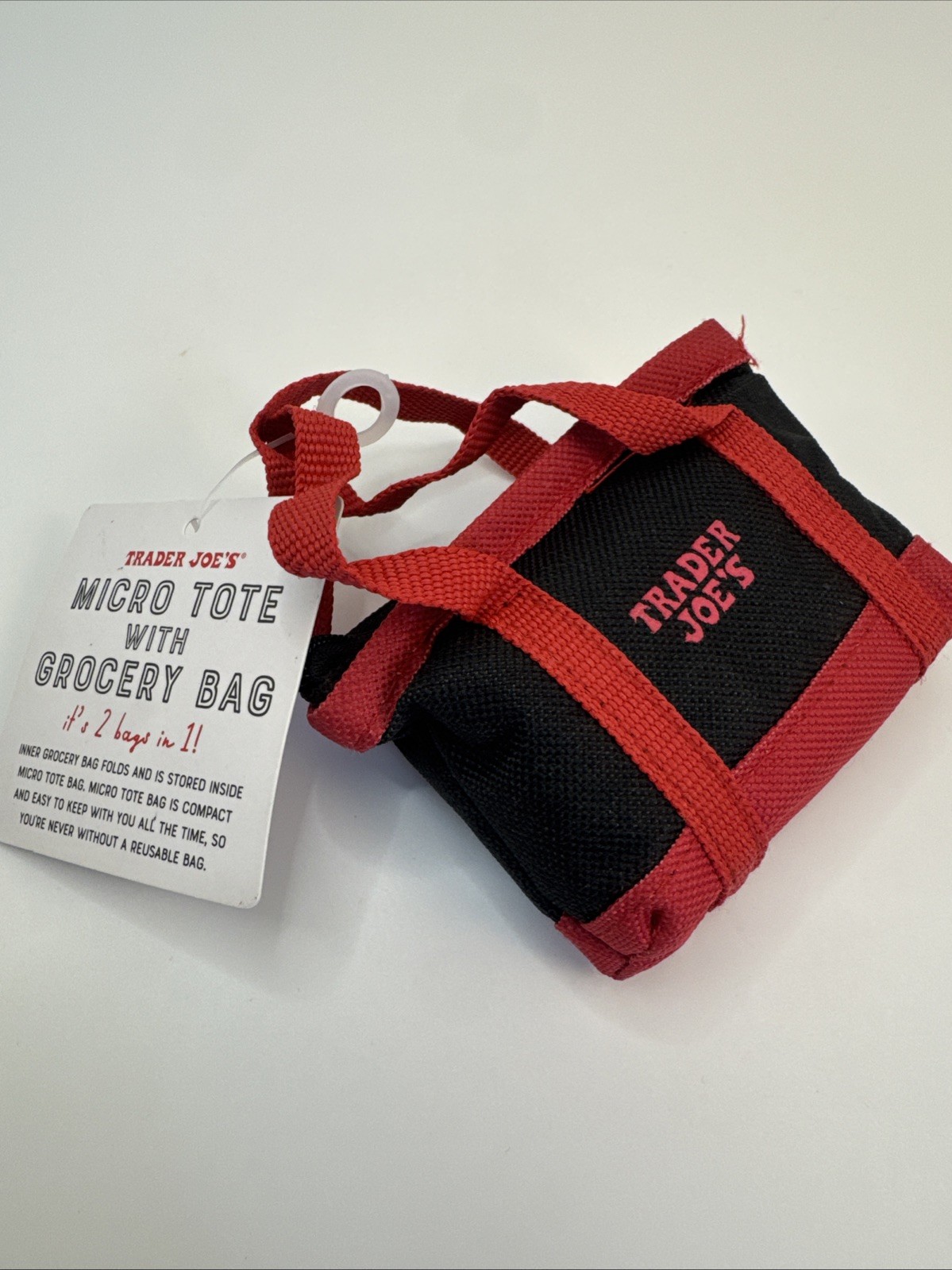 Trader Joes Micro Mini Tote With Grocery Bag 2 In 1 Red Black