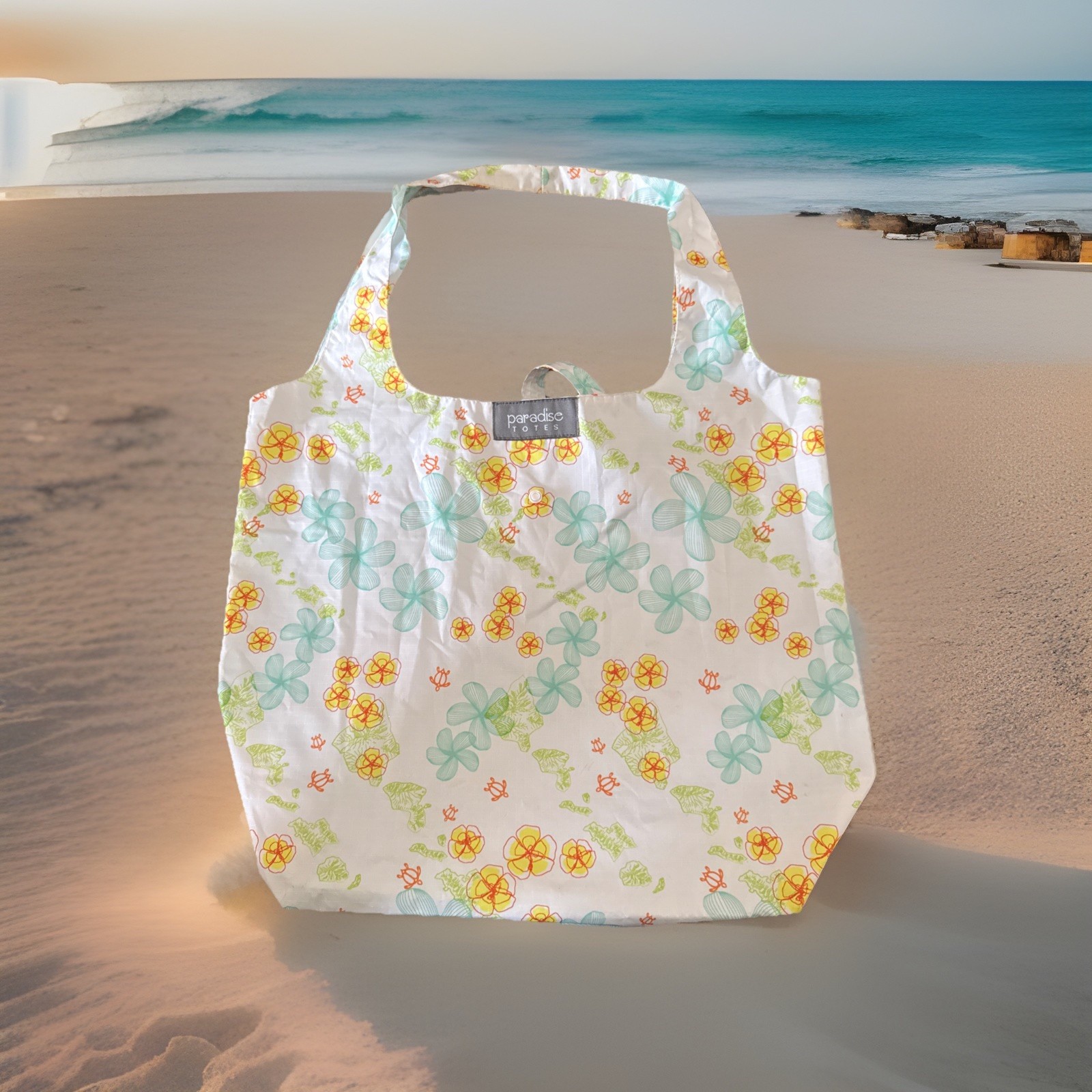 Paradise Tote Hawaii Eco Reuse Bag Shopping Islands Turtle Flower Summer Beach