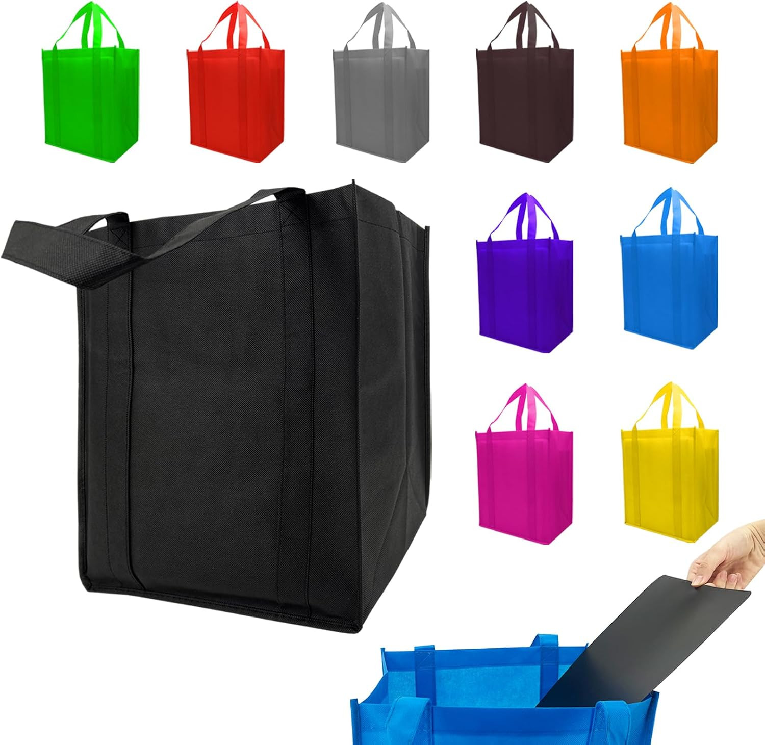 10 Pack Reusable Shopping Bags – 14.9×12.6×9.4 Inth Bulk Tote Bag for Grocery wi