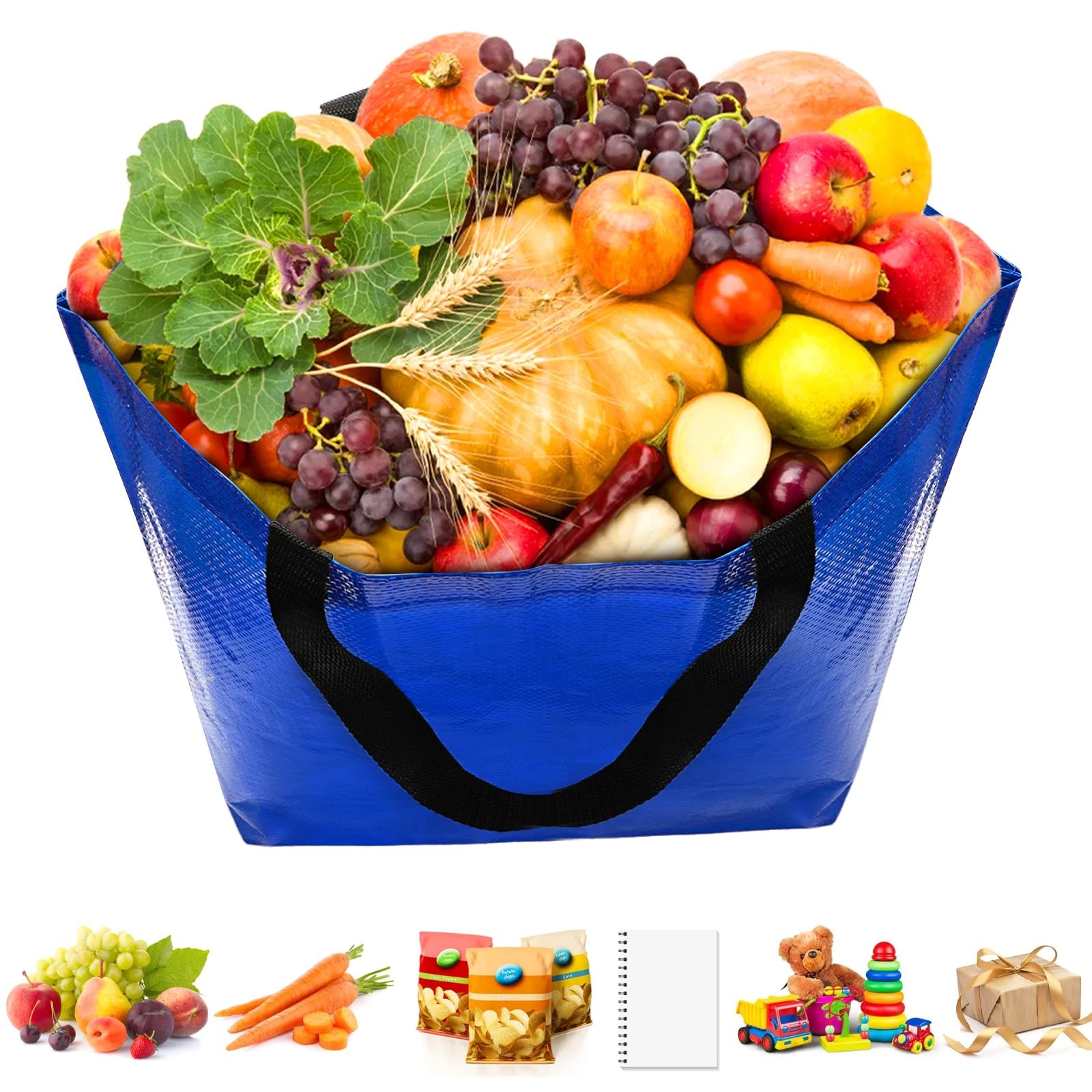 12 Pieces Reusable Grocery Bags, XL Heavy Duty Plastic Shopping Bag Bulk, Hol…