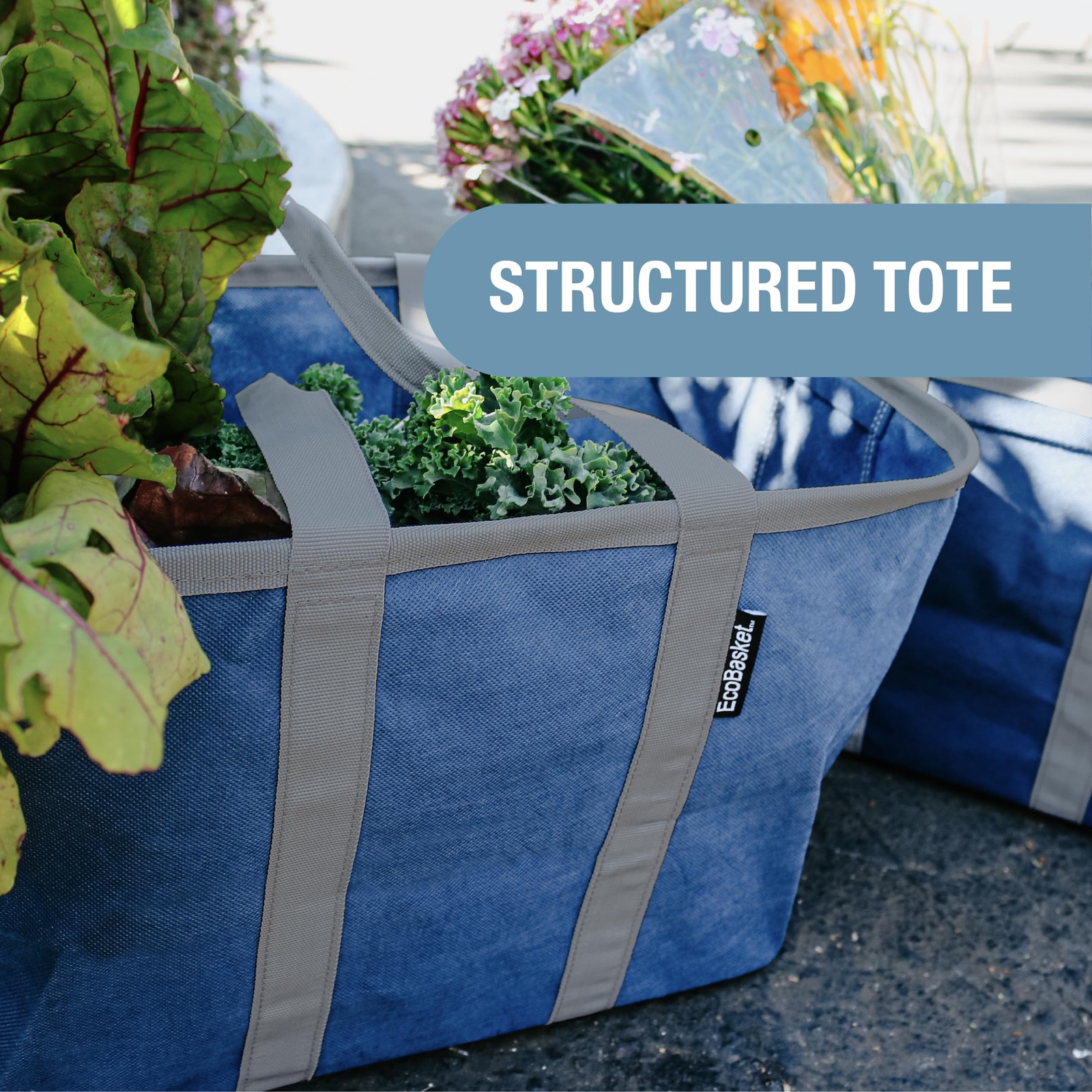 EcoBasket 30L Collapsible Tote Basket 3 Pack – Reusable Grocery Tote That Sta…