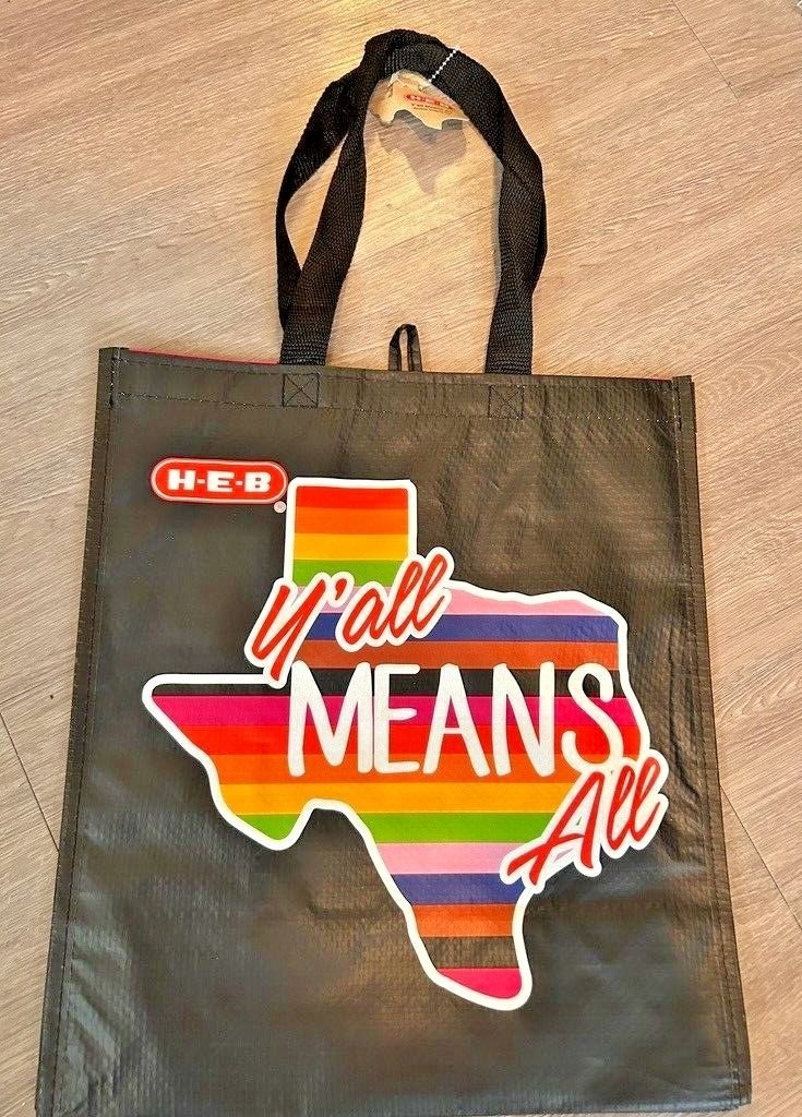 HEB Texas Reusable Grocery Tote Bag Y’all Means All Pride Rainbow LGBTQ-NEW Tags