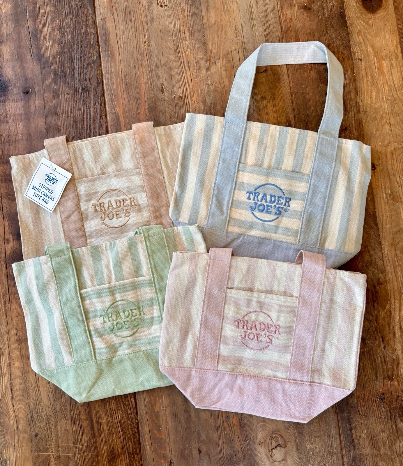 Trader Joe’s Striped Mini Canvas, pink/white Tote Bag 10 in L x 6 in W x 14 in H
