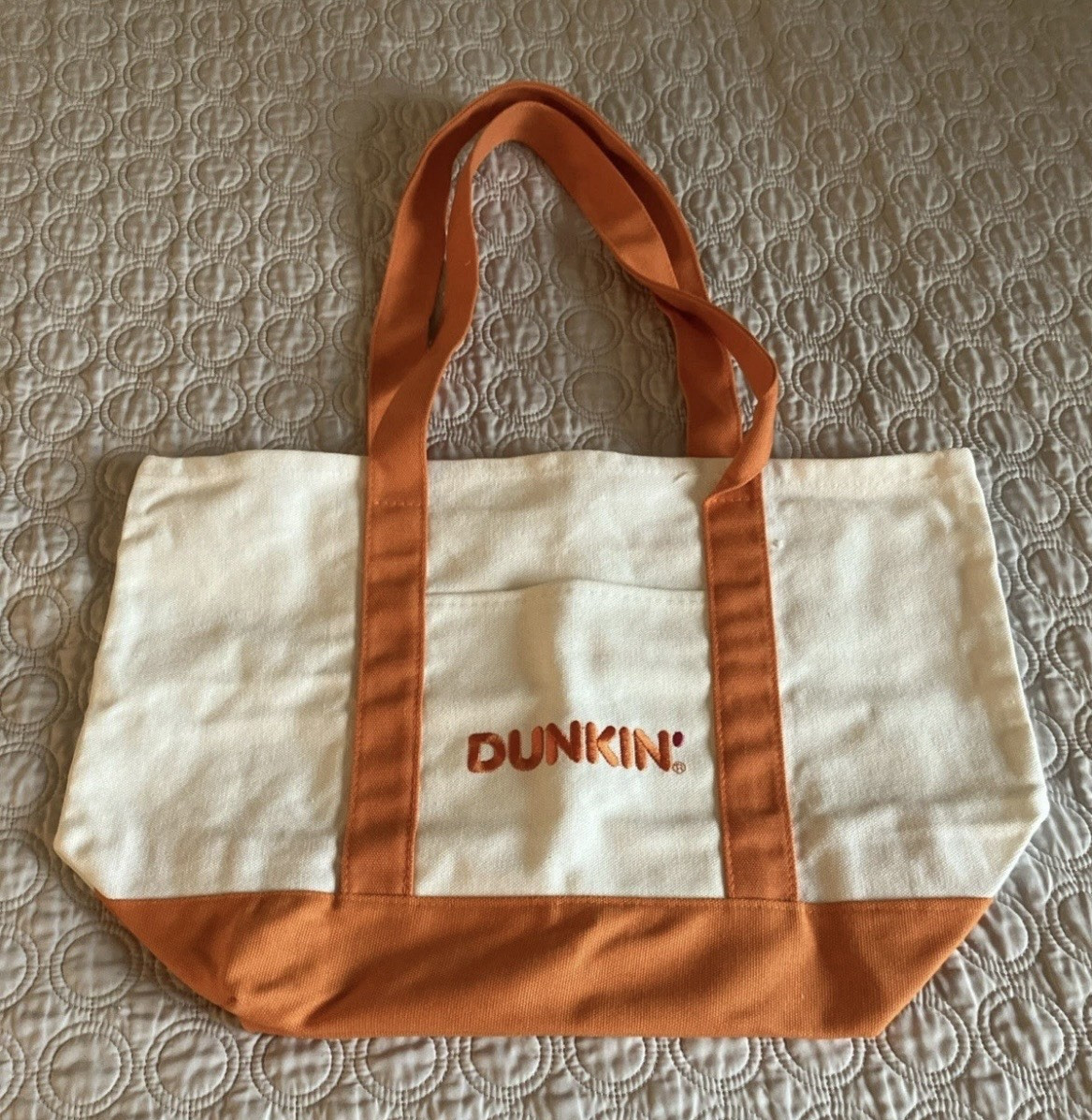 Dunkin Canvas Colorblock Tote Bag White/Orange 13in L x 12in W x 12in H