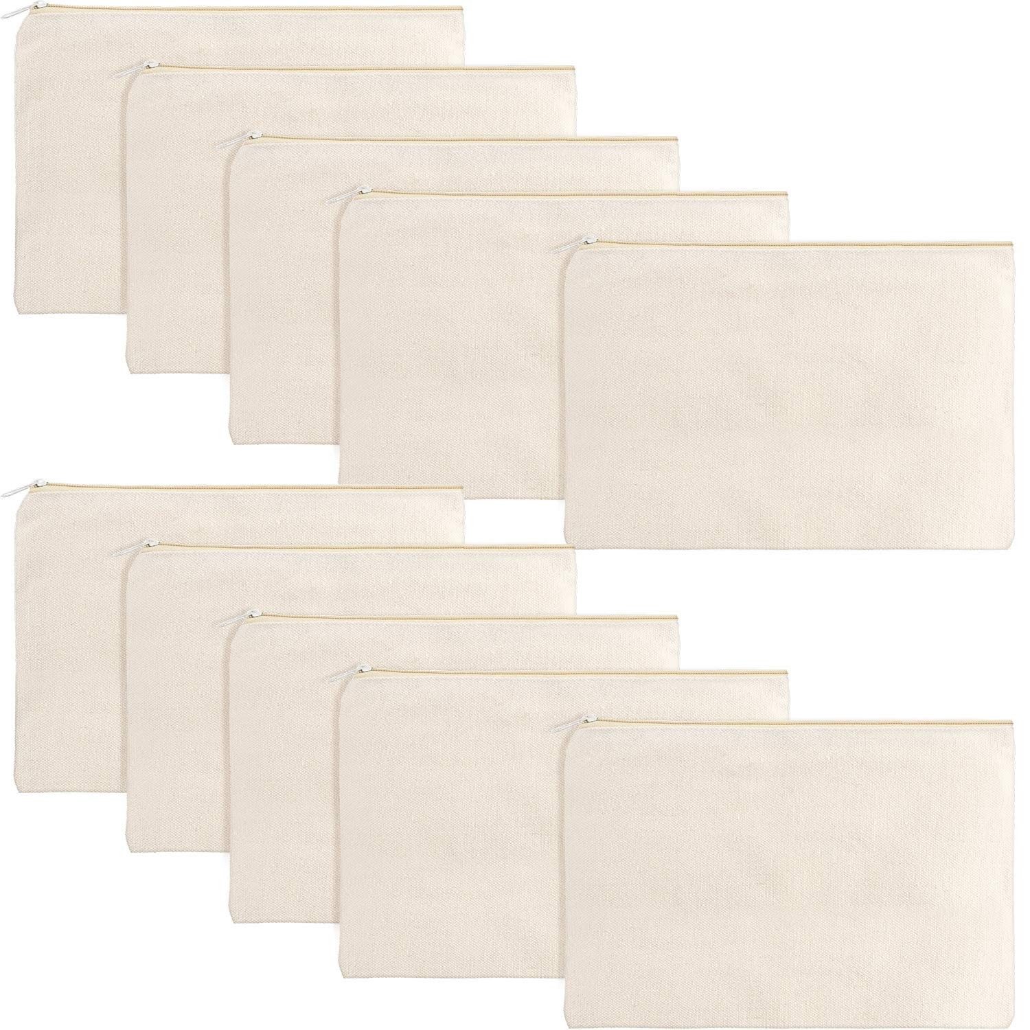 Gejoy 10 Pieces Cosmetic Canvas Pouch Bag Multipurpose Makeup Large, Beige