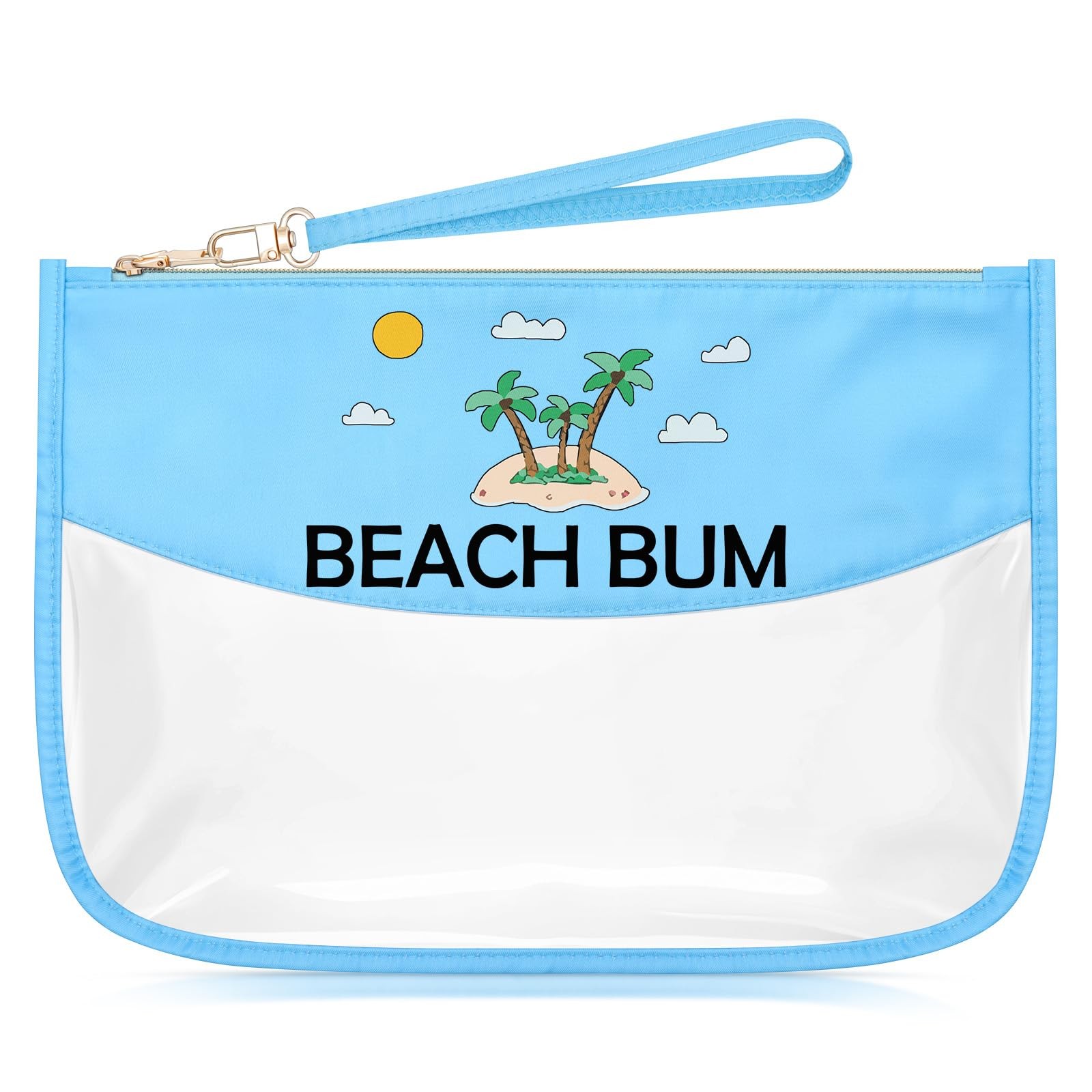 Sazuwu Beach Themed Gifts for Women Friends Adults Blue Makeup Bag with BEACH