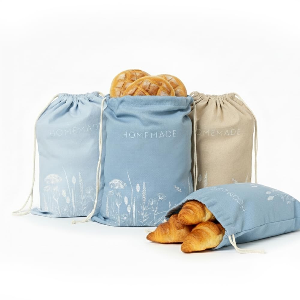 Reusable Bread Bags with Drawstring | XL Pack of 3 | Large, Striped Pattern