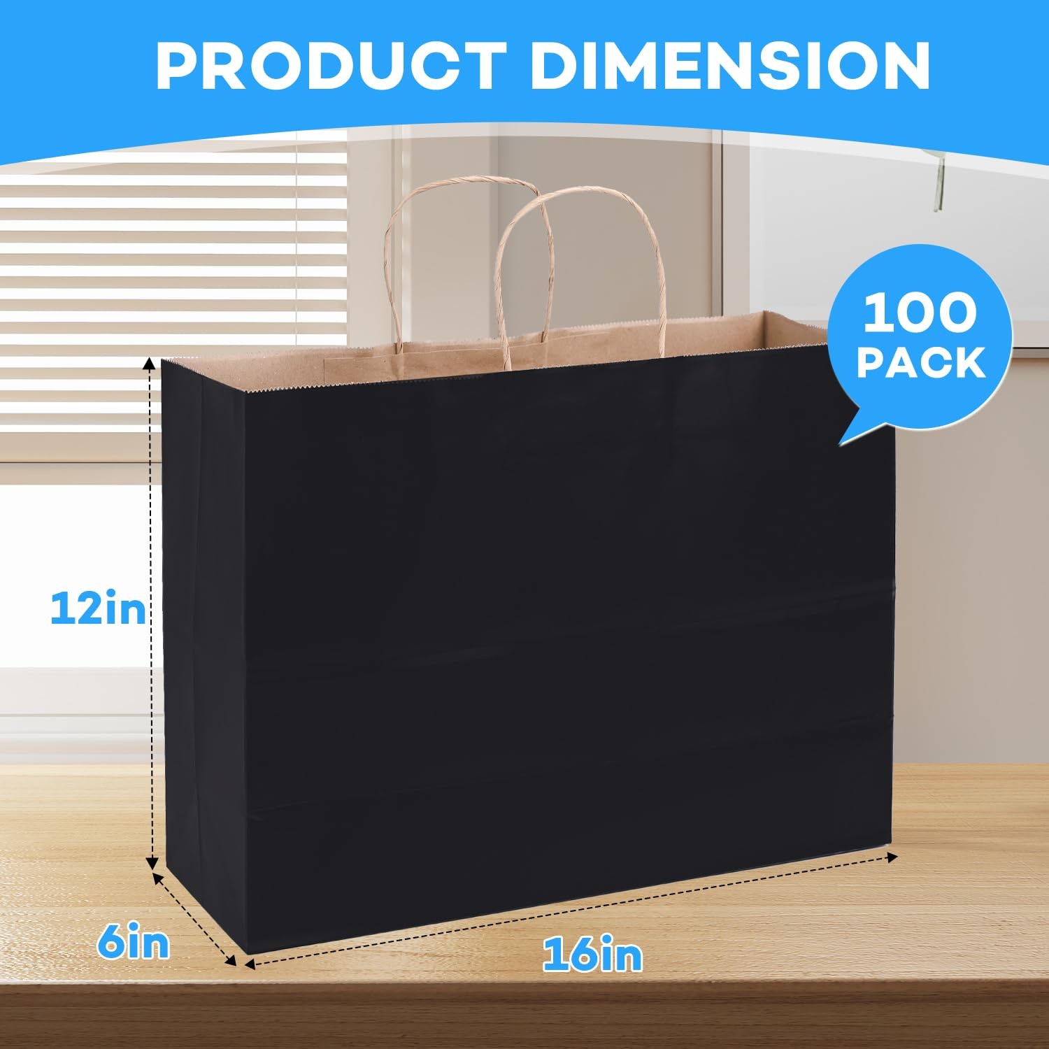BURVAGY 16x6x12 Inch 100 Pcs Kraft Paper 100 count (Pack of 1), B-Black-100P