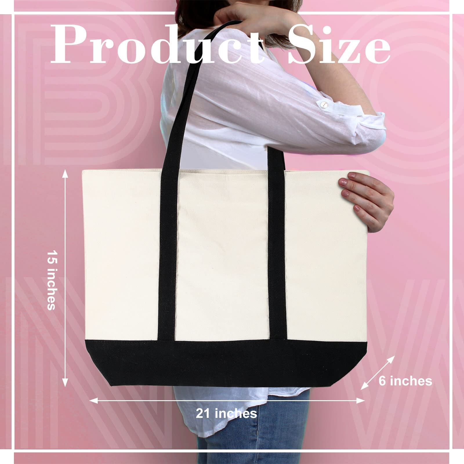 12 Pcs Canvas Tote Bag Bulk, 21 in Cotton Blanks Canvas Tote with Pocket Zipp…